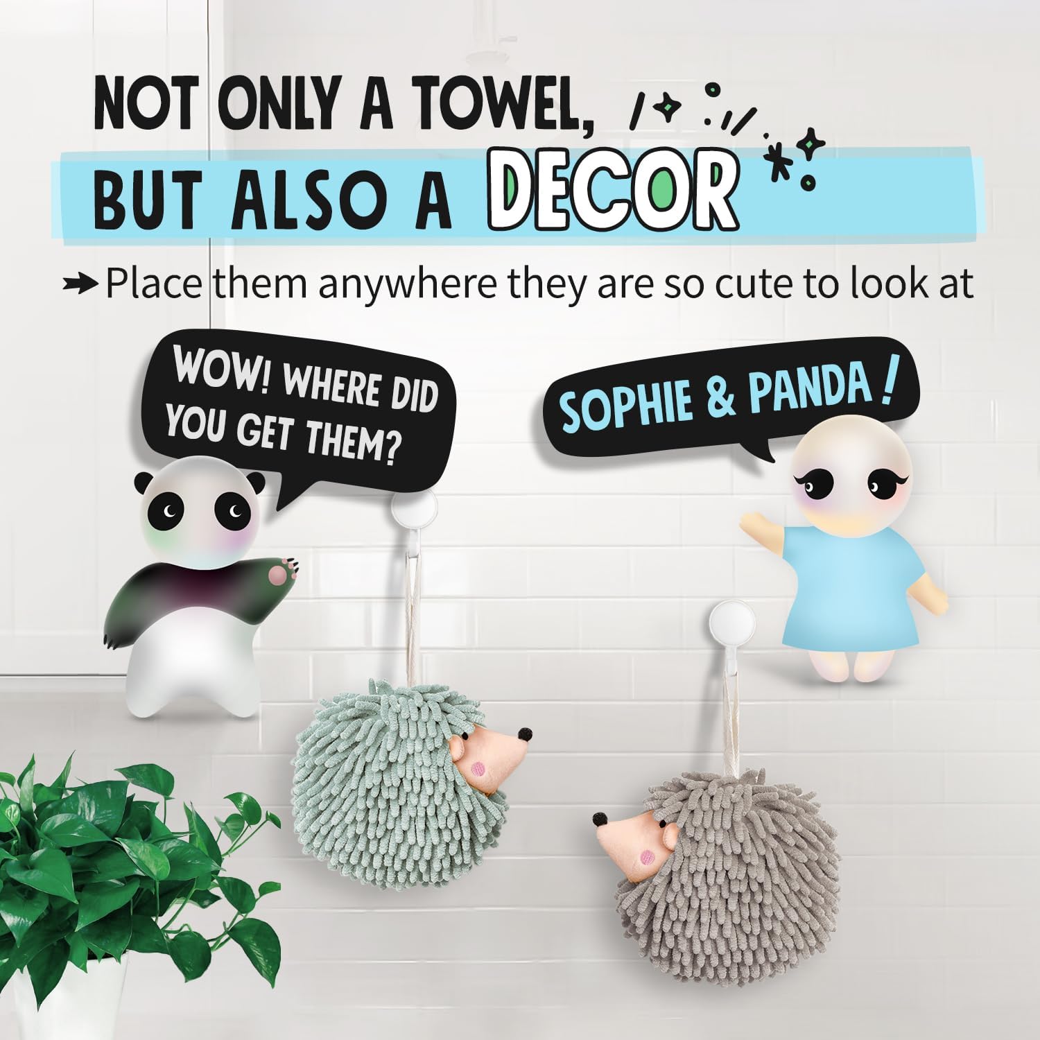 Fuzzy Ball Hand Towels (Set of 2) - Dry Your Hands conveniently with This Creative Hand Towel Hedgehog Decorative Towels for Bathroom (Pack of 2, Mint) - Image 7