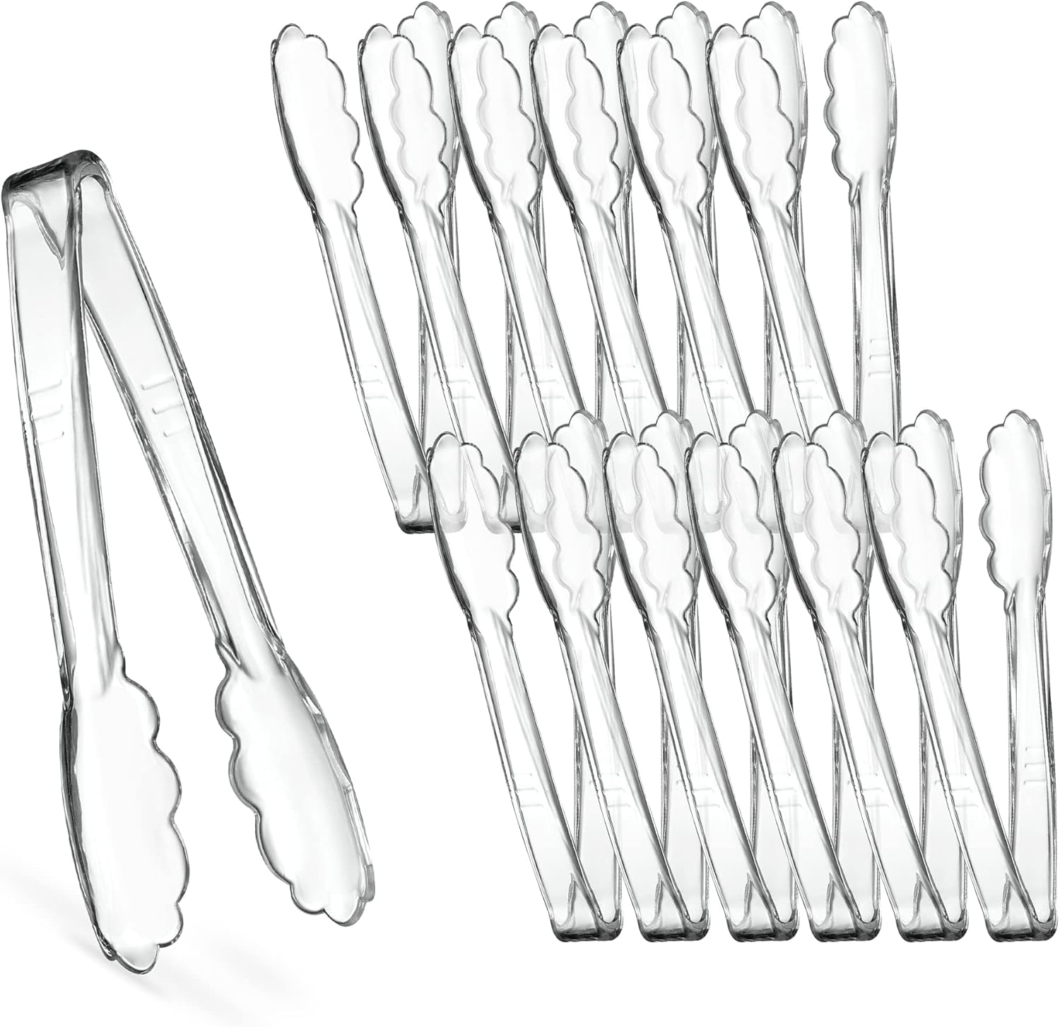 [Clear Tongs 7.5'' Inches]  7.5'' Serving Tongs Heavy Duty Reusable Kitchen and BBQ Clear Serving Tong for party's, Caterings, Events, Buffet, Weddings, And every Day use Pack of 12 - Image 1