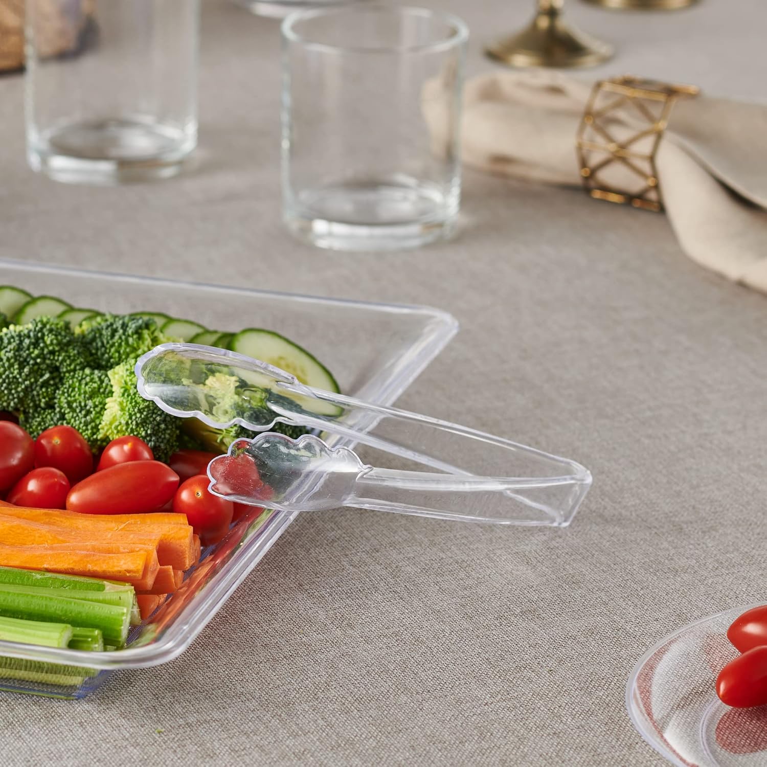 [Clear Tongs 7.5'' Inches]  7.5'' Serving Tongs Heavy Duty Reusable Kitchen and BBQ Clear Serving Tong for party's, Caterings, Events, Buffet, Weddings, And every Day use Pack of 12 - Image 3