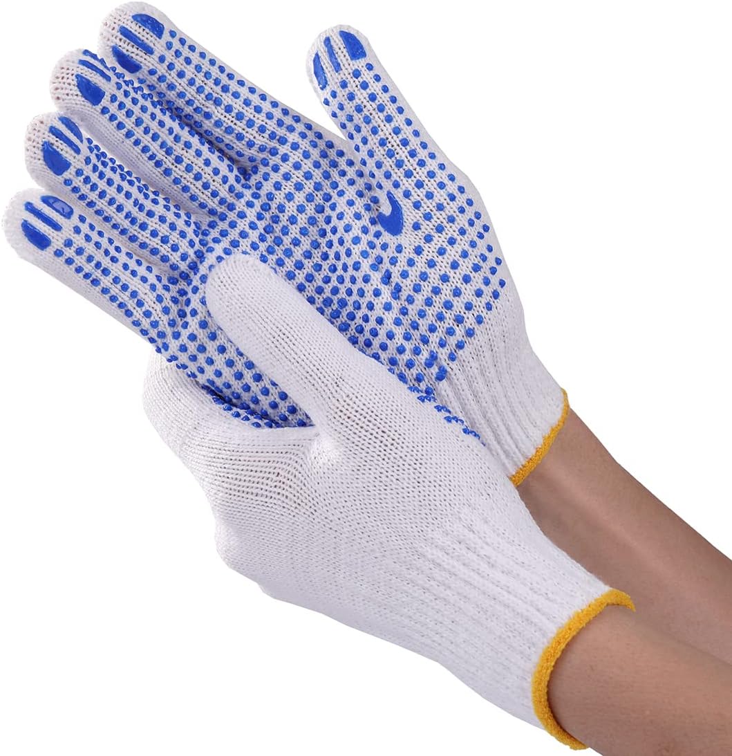 12Pairs Grip Safety Work Gloves Anti-slip Dots Bulk Gloves Moist Cotton Knit Gloves for Garage Warehouse Construction - Image 2