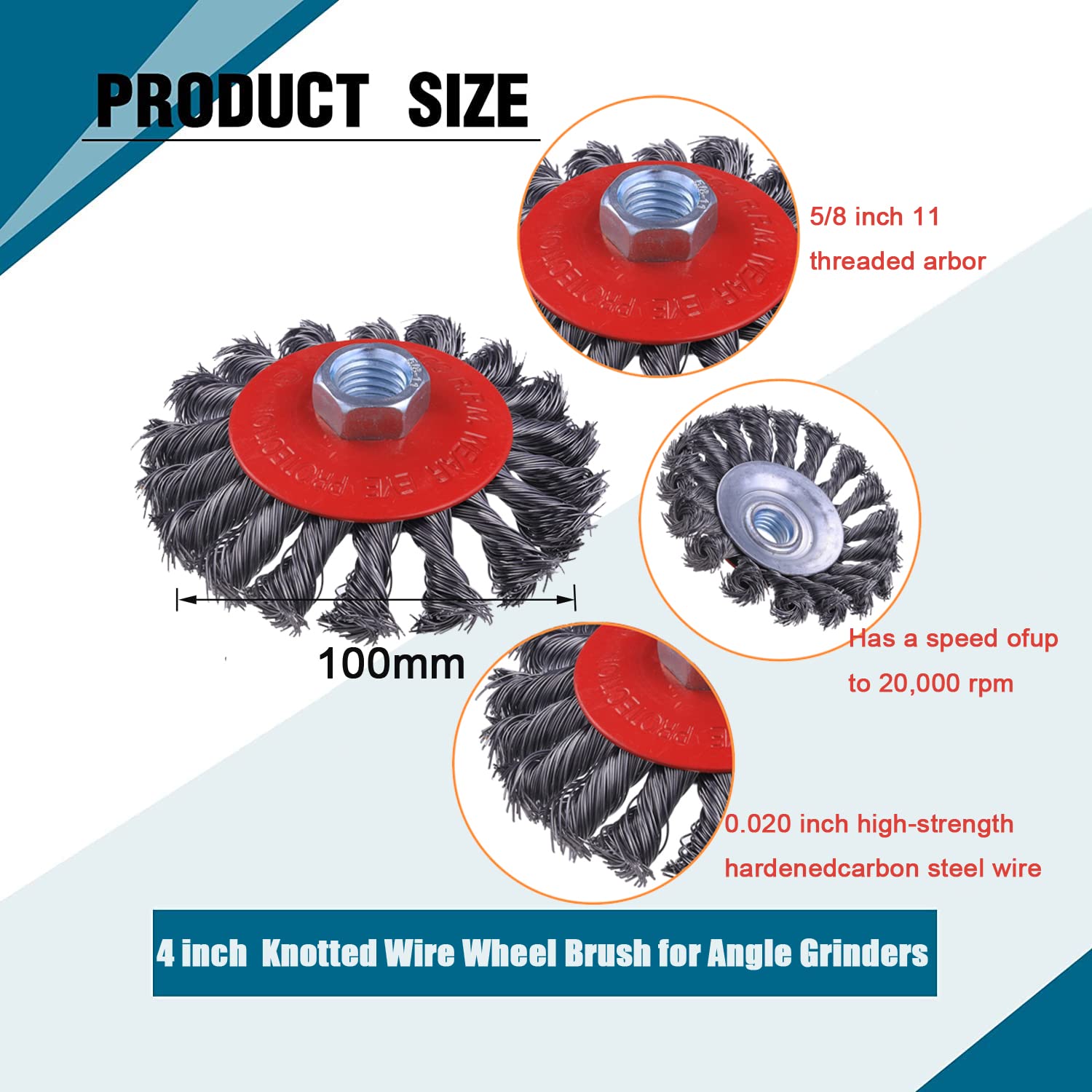 8 Pack 4 Inch Wire Wheels for Angle Grinder, Wire Wheel Brush for 4 1/2 Angle Grinder, Twist Knotted Carbon Steel Wire Wheel with 5/8