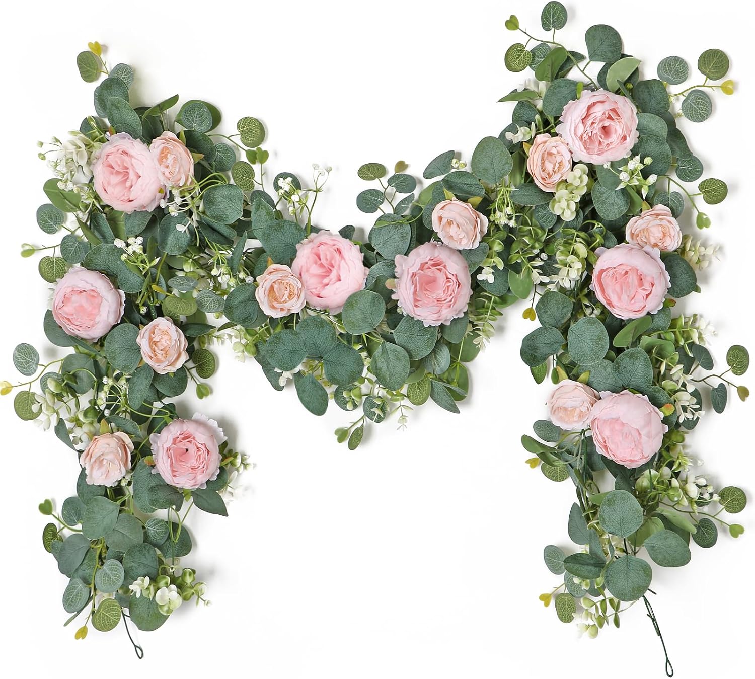 2 Pack 13FT Flower Garland, Artificial Rose Vine Fake Flower Garland Silk Rose Peony Hanging Vine Faux Floral Garlands for Wedding Party Arch Table Wall Backdrop Decoration (Light Pink, 2PCS) - Image 1