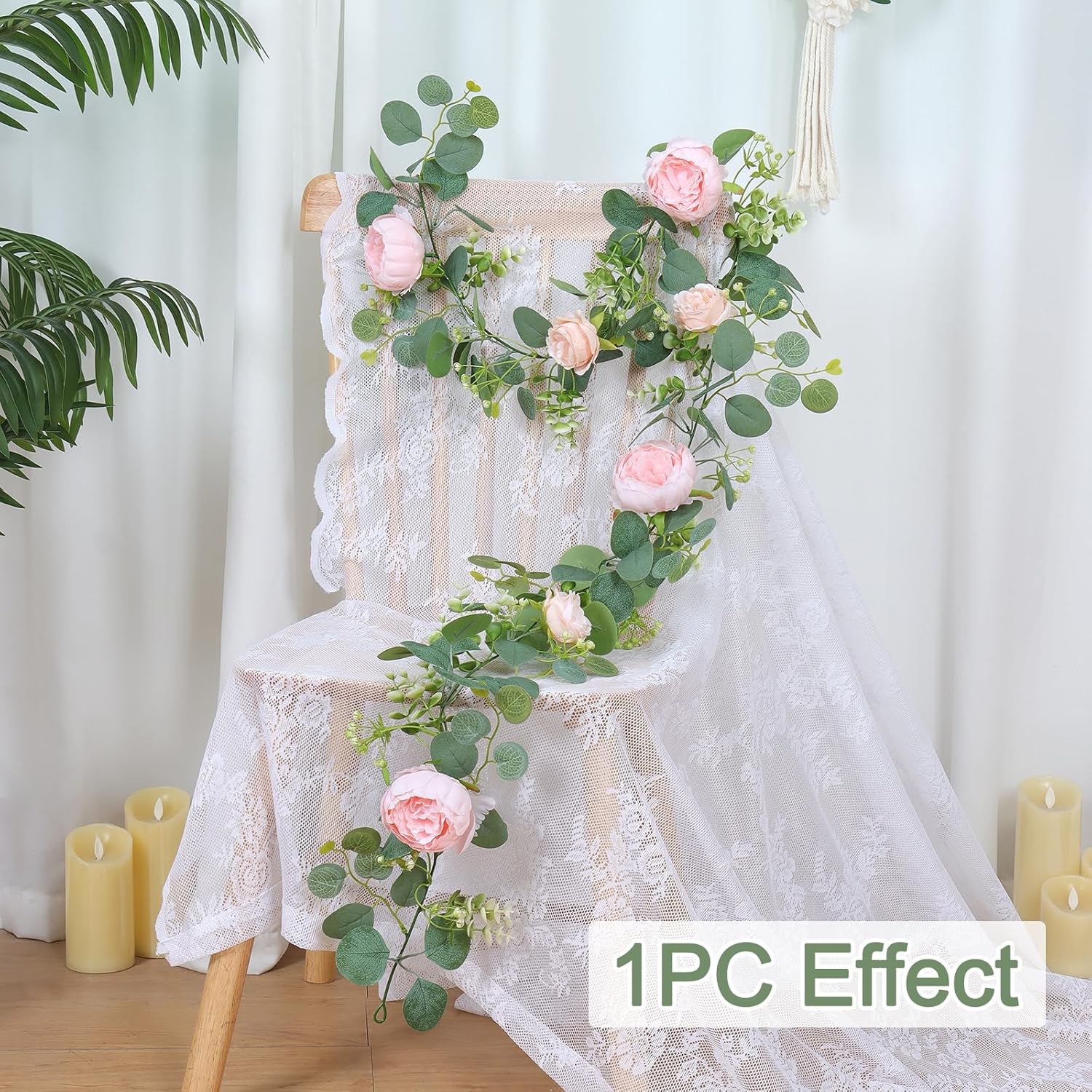 2 Pack 13FT Flower Garland, Artificial Rose Vine Fake Flower Garland Silk Rose Peony Hanging Vine Faux Floral Garlands for Wedding Party Arch Table Wall Backdrop Decoration (Light Pink, 2PCS) - Image 2