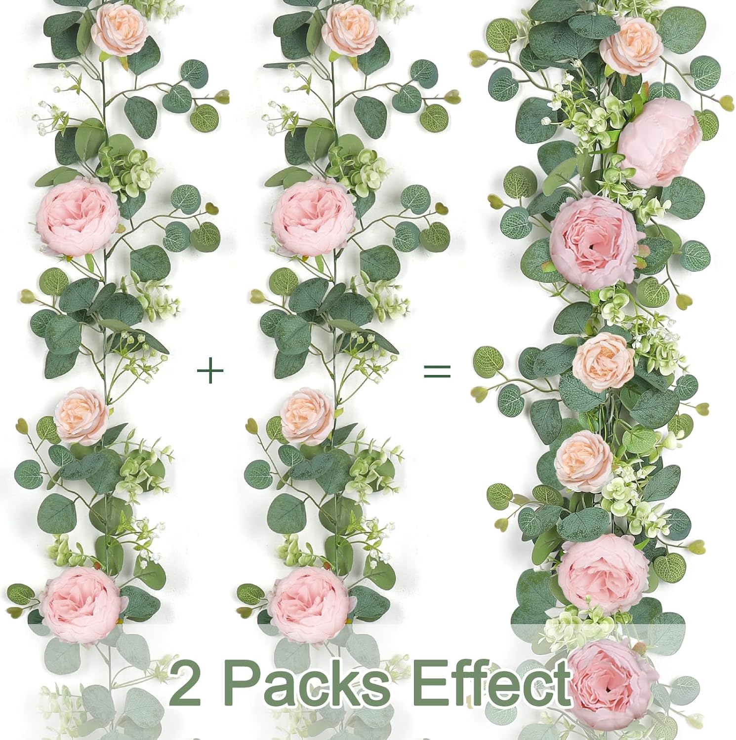 2 Pack 13FT Flower Garland, Artificial Rose Vine Fake Flower Garland Silk Rose Peony Hanging Vine Faux Floral Garlands for Wedding Party Arch Table Wall Backdrop Decoration (Light Pink, 2PCS) - Image 3