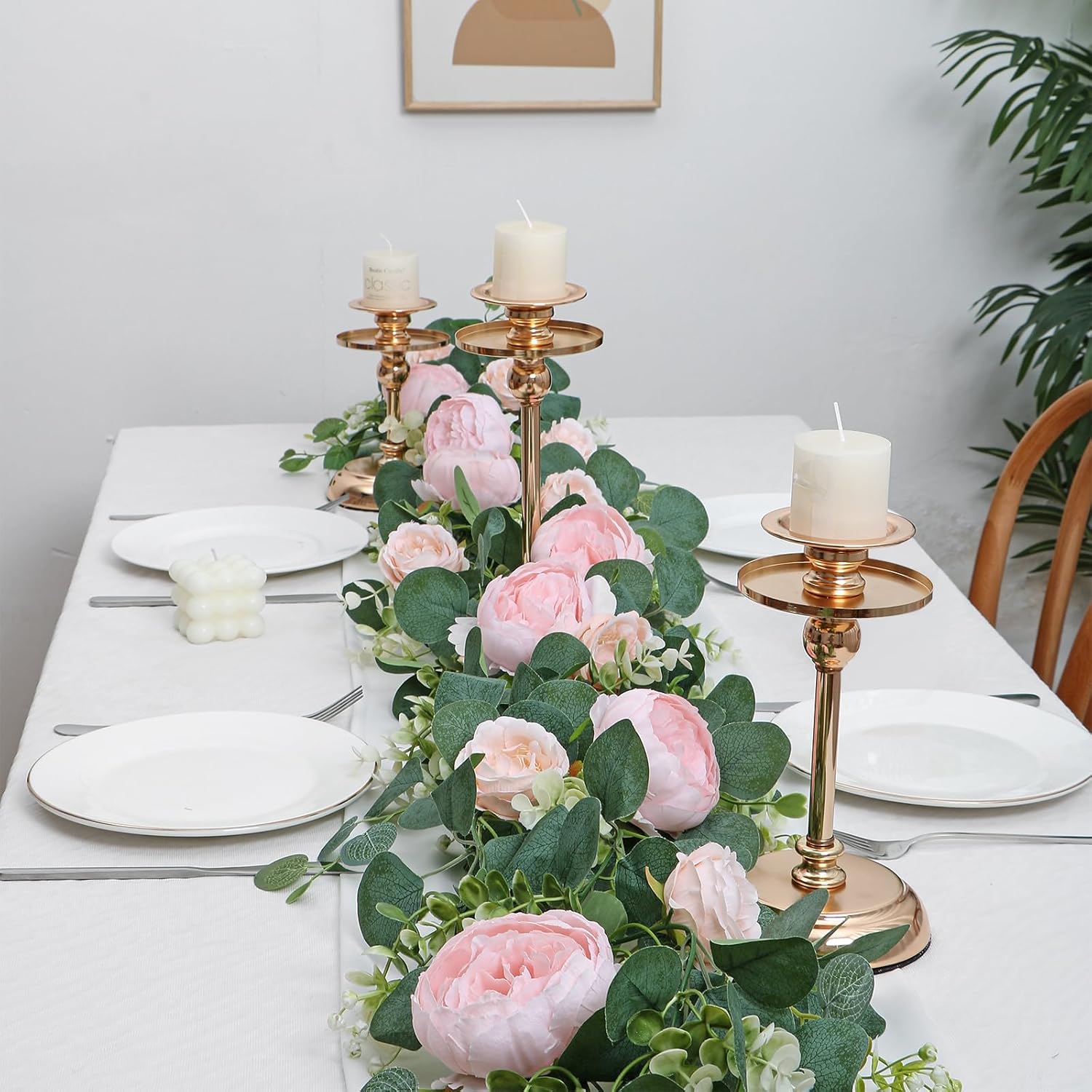 2 Pack 13FT Flower Garland, Artificial Rose Vine Fake Flower Garland Silk Rose Peony Hanging Vine Faux Floral Garlands for Wedding Party Arch Table Wall Backdrop Decoration (Light Pink, 2PCS) - Image 5