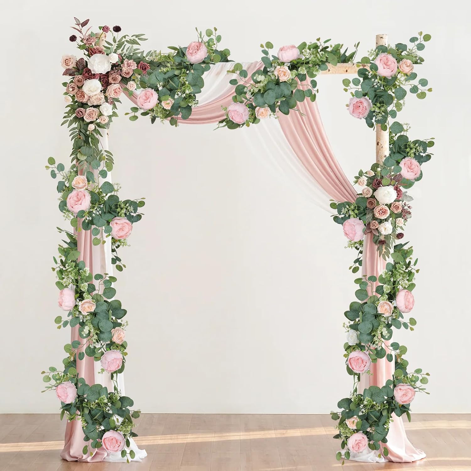 2 Pack 13FT Flower Garland, Artificial Rose Vine Fake Flower Garland Silk Rose Peony Hanging Vine Faux Floral Garlands for Wedding Party Arch Table Wall Backdrop Decoration (Light Pink, 2PCS) - Image 7
