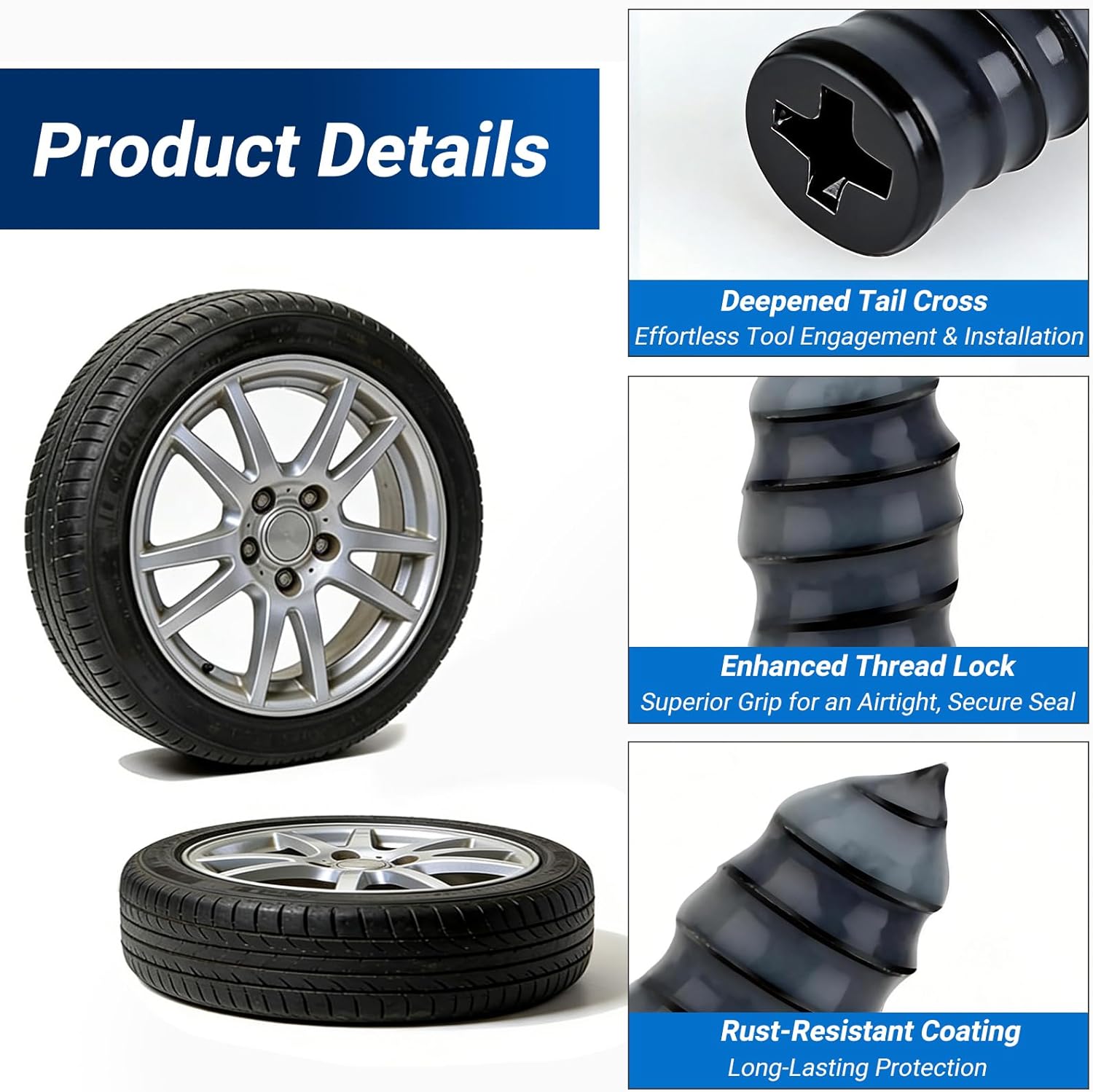 Tire Repair Rubber Nail Kit, Premium Spiral Screw-in Tire Plugs with 2 Sizes, Emergency Roadside Flat Tire Fix Tool for Car Truck Motorcycle Tractor ATV SUV - Fast Self Service Repair 20 PCS - Image 3