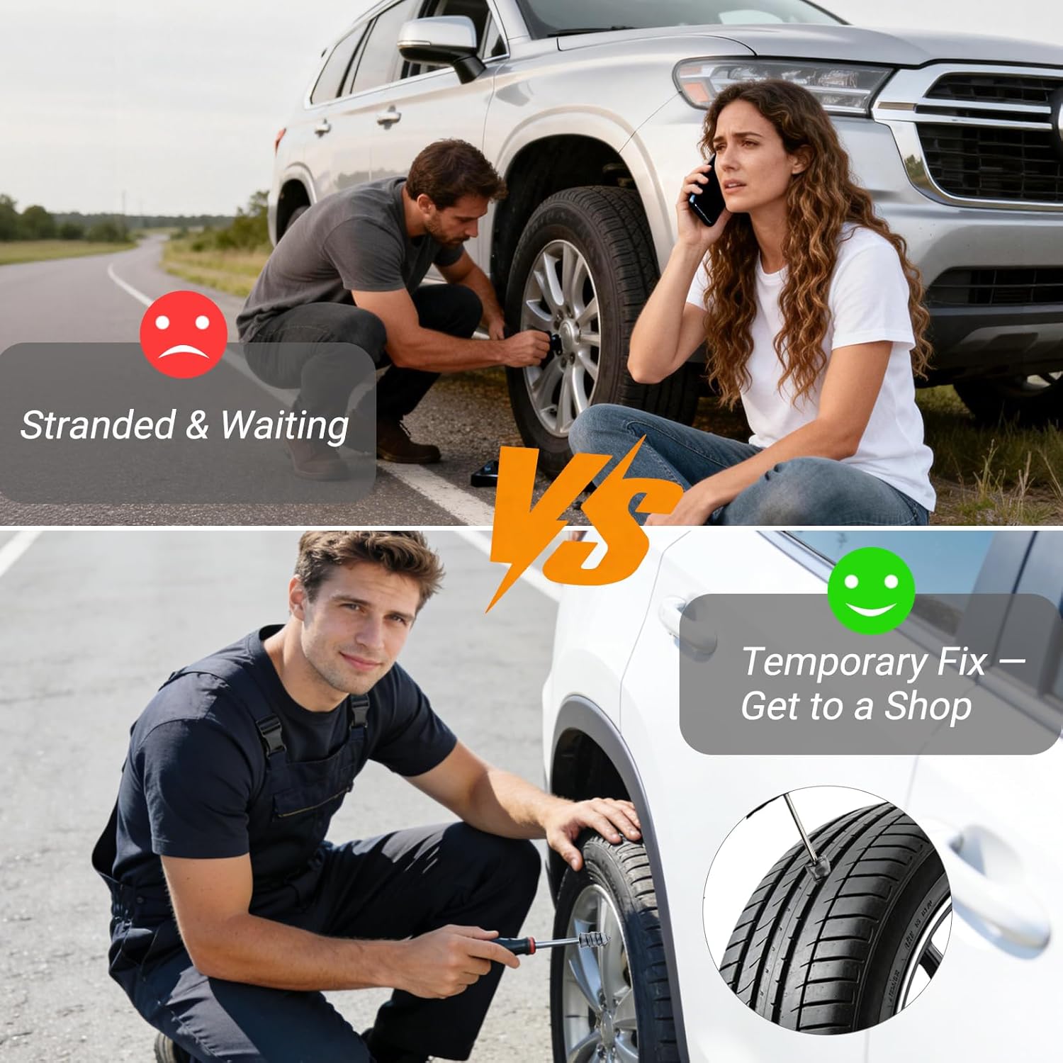 Tire Repair Rubber Nail Kit, Premium Spiral Screw-in Tire Plugs with 2 Sizes, Emergency Roadside Flat Tire Fix Tool for Car Truck Motorcycle Tractor ATV SUV - Fast Self Service Repair 20 PCS - Image 4
