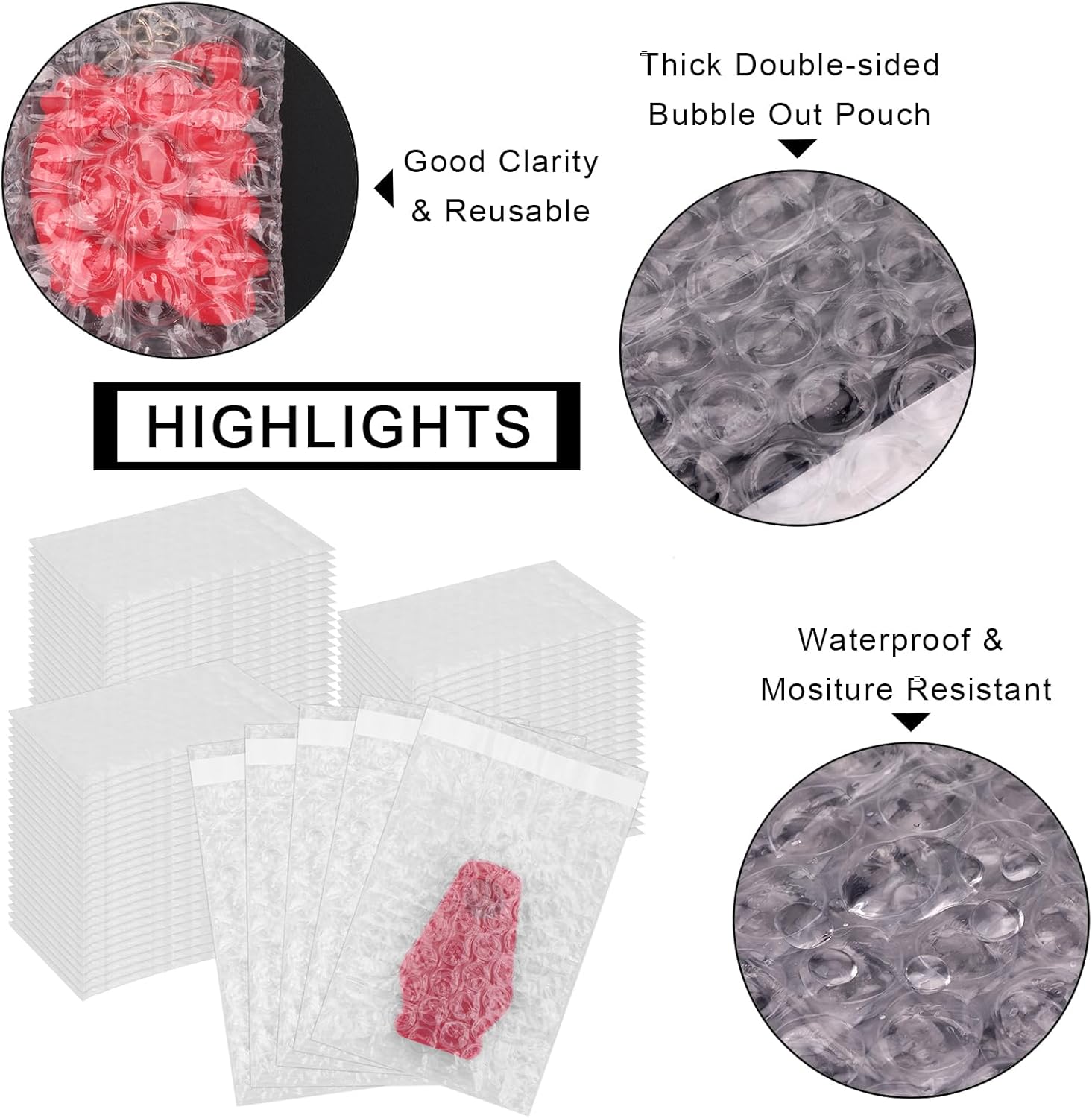 100Pack Small Bubble Out Bag Pouches 3.15