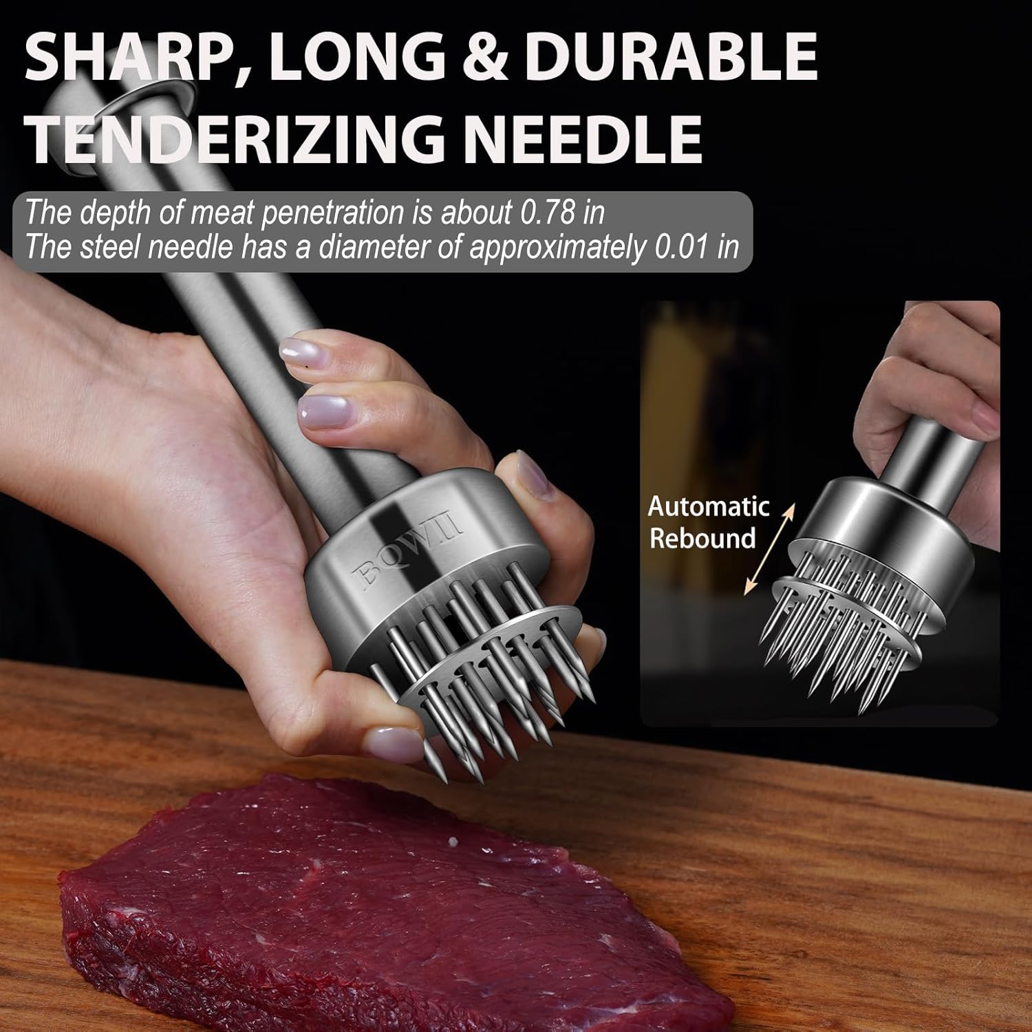 Stainless Steel Meat Tenderizer Tool with 21 Sharp Needles - A Meat Tenderizer Mallet for Chicken and Beef, Durable Meat Mallet Hammer, Easy-Grip Meat Hammer Tenderizer - Image 4