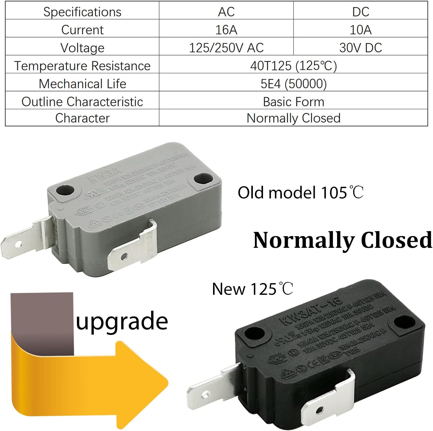 Microwave Oven Door Switch Replacement Part, 16A 125VAC, KW3AT-16 (Downward Compatible with KW3A-16), 2X Normally Open + 1x Normally Closed - Image 3