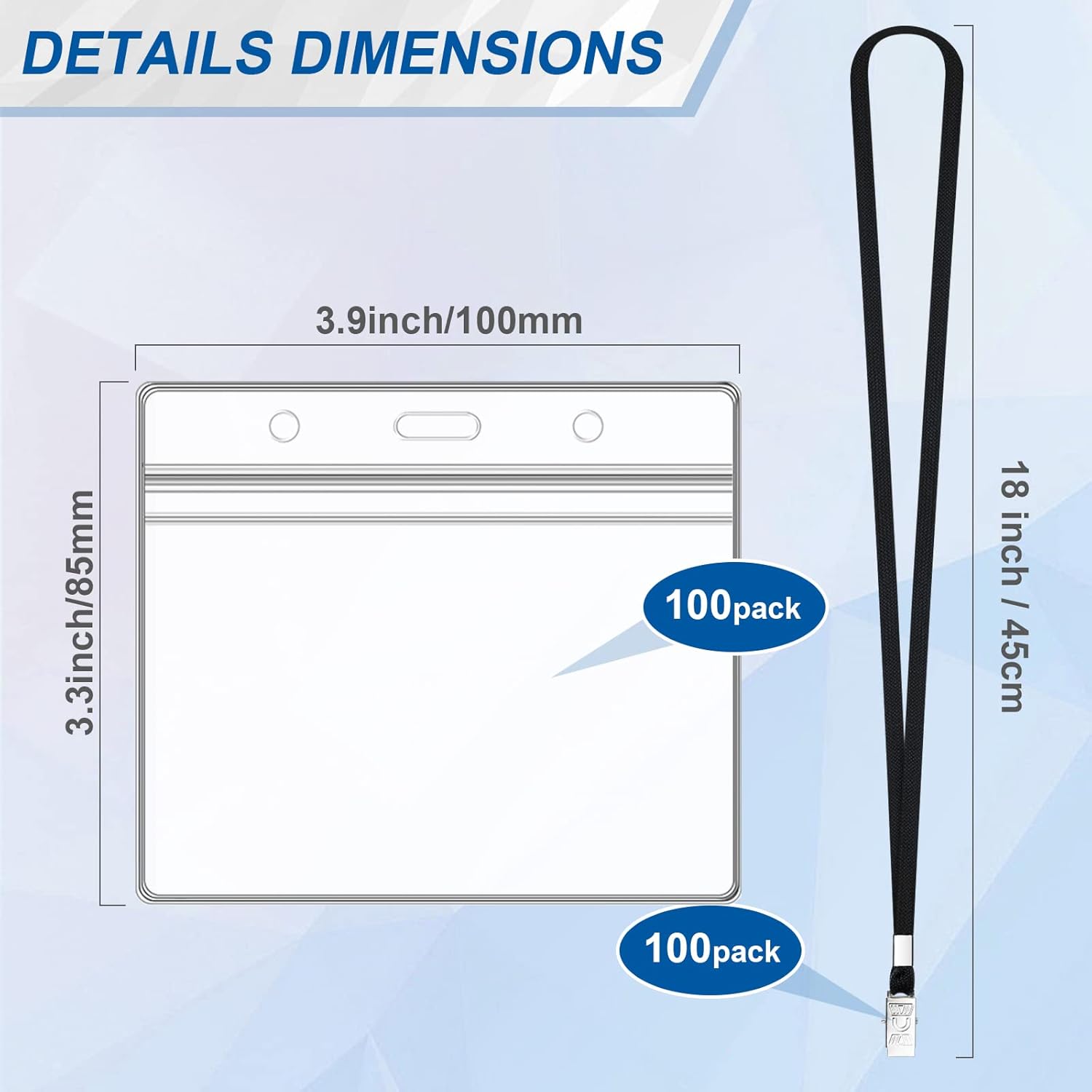 100Pcs Lanyards for Id Badges and 100 Pcs Clear Plastic Horizontal Name Badge ID Card Holders, Flat Neck Lanyards with Clip Waterproof Resealable Name Tag Badge ID Card Holders, Black - Image 3