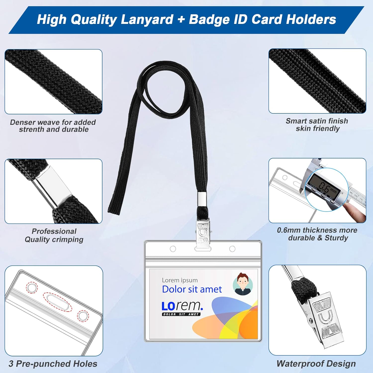 100Pcs Lanyards for Id Badges and 100 Pcs Clear Plastic Horizontal Name Badge ID Card Holders, Flat Neck Lanyards with Clip Waterproof Resealable Name Tag Badge ID Card Holders, Black - Image 4