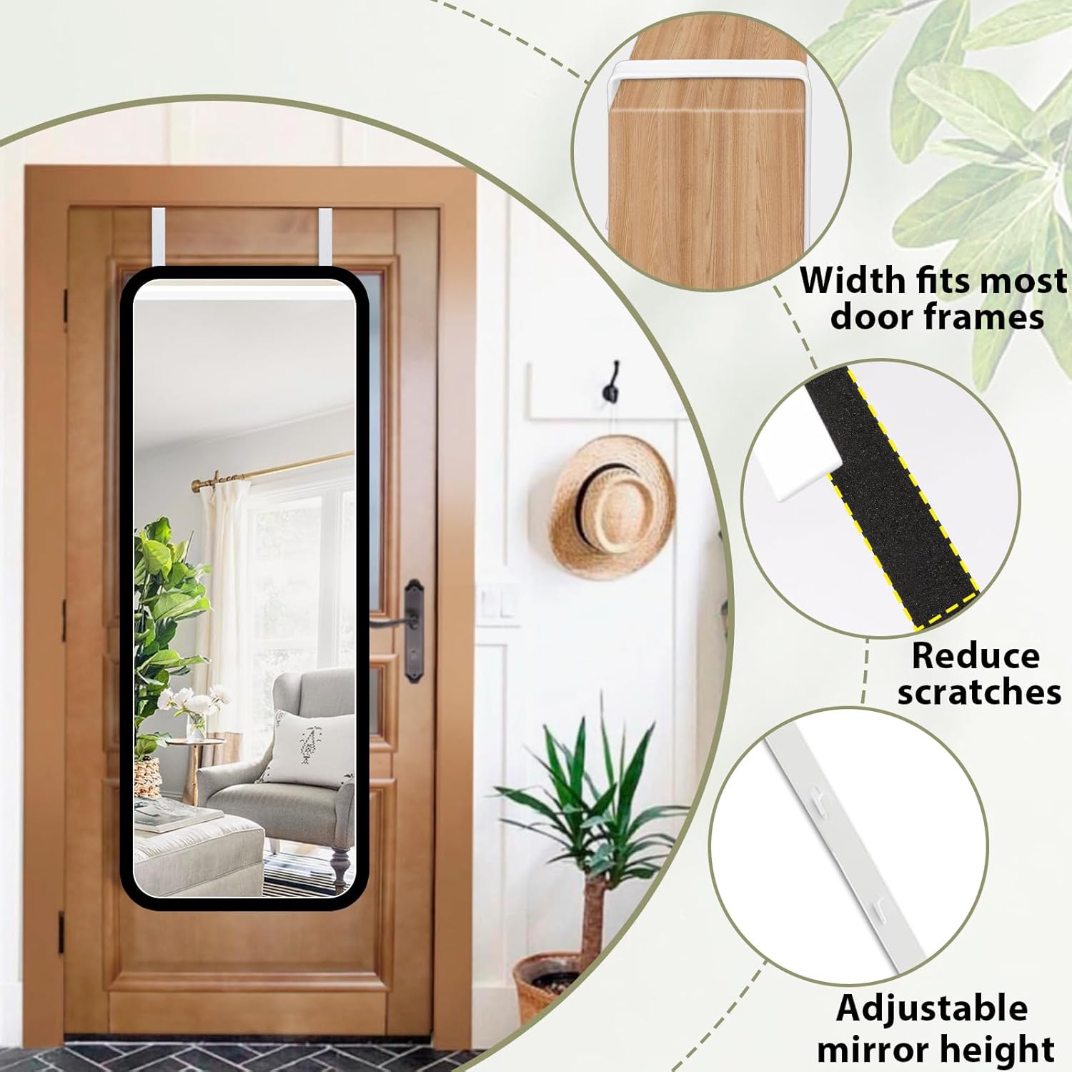 Over-The-Door Mirror Hanger, Adjustable 13.6 in Door Mirrors Hanger with Protective Lining, Prevent Scratches, 2 Pcs Mirrors Brackets Perfect Height and Fit (Mirror Not Included) - White - Image 3