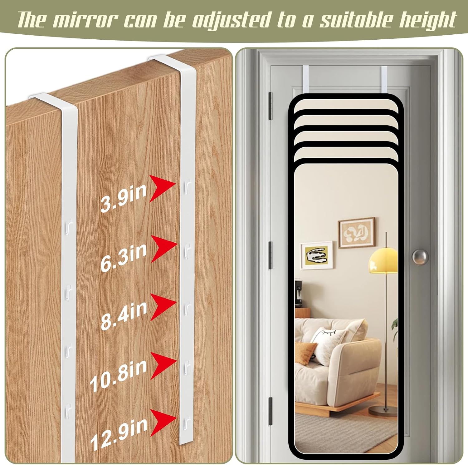 Over-The-Door Mirror Hanger, Adjustable 13.6 in Door Mirrors Hanger with Protective Lining, Prevent Scratches, 2 Pcs Mirrors Brackets Perfect Height and Fit (Mirror Not Included) - White - Image 4