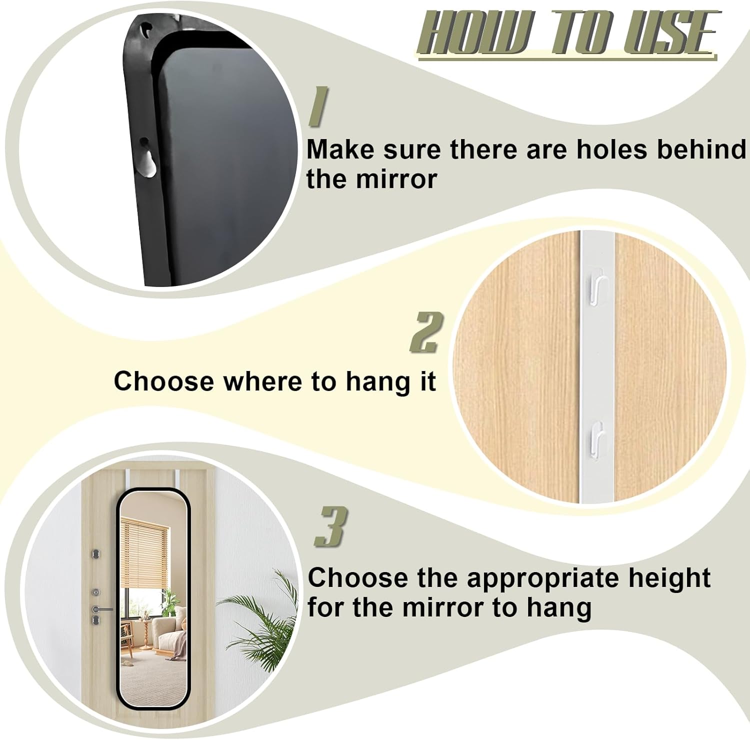 Over-The-Door Mirror Hanger, Adjustable 13.6 in Door Mirrors Hanger with Protective Lining, Prevent Scratches, 2 Pcs Mirrors Brackets Perfect Height and Fit (Mirror Not Included) - White - Image 5