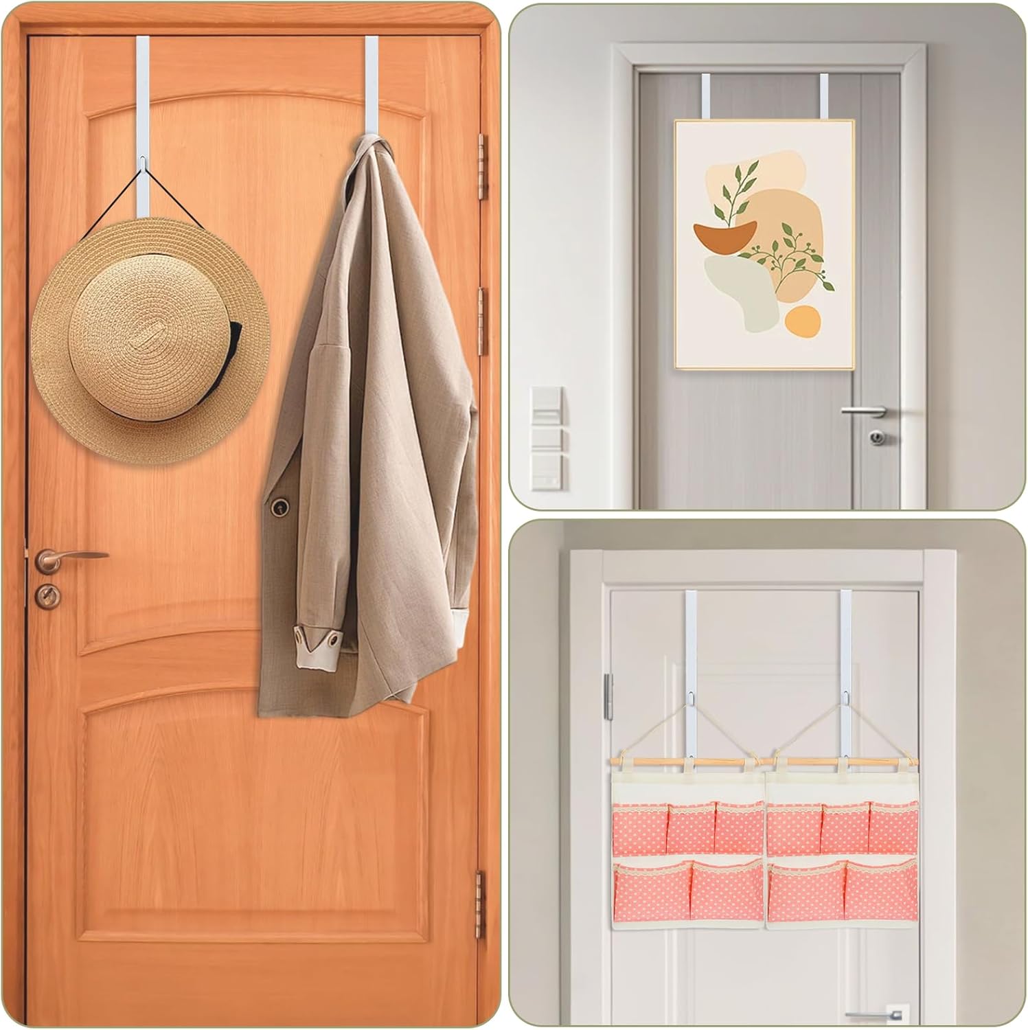 Over-The-Door Mirror Hanger, Adjustable 13.6 in Door Mirrors Hanger with Protective Lining, Prevent Scratches, 2 Pcs Mirrors Brackets Perfect Height and Fit (Mirror Not Included) - White - Image 6
