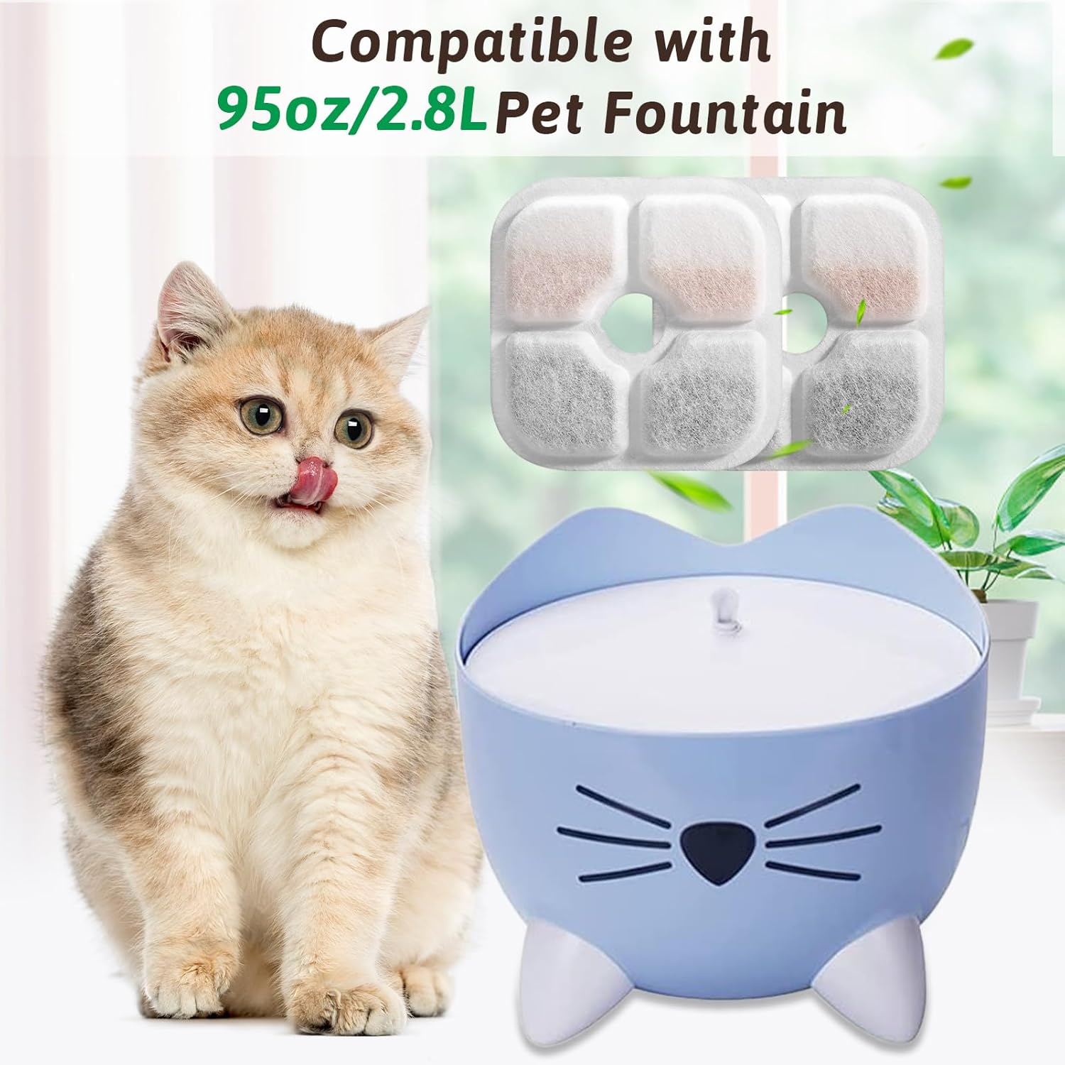 Cat Water Fountain Replacement Filters Fit for 2.5L Fountain with Whiskers Pattern Triple Action Water Pet Cat Drinking Fountain Filter Pack of 12 - Image 5