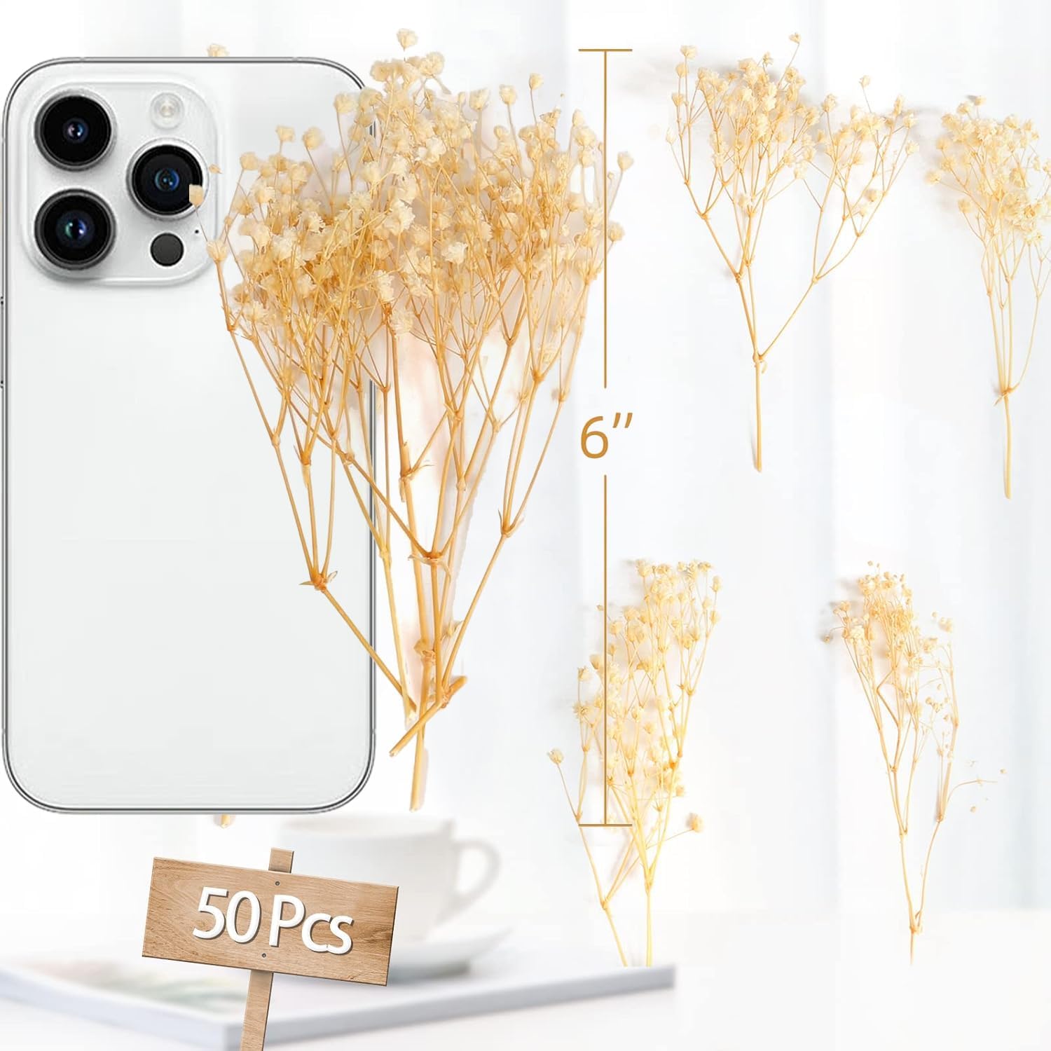 50Pcs Mini Dried Baby's Breath Flowers, 6'' Natural Ivory White Flowers for Resin Art Craft DIY, 3000+ Pressed Gypsophila Bouquet Present for Valentine's Day, Wedding Wreath, Card Making, Home Decor - Image 2