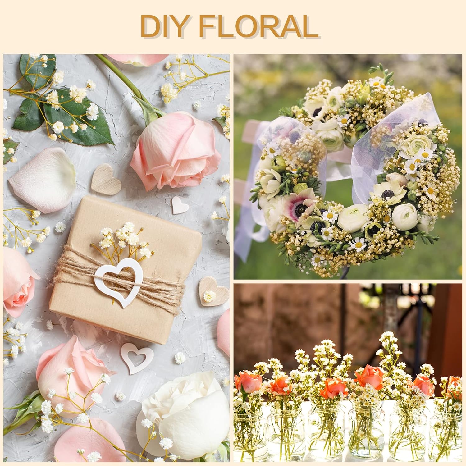 50Pcs Mini Dried Baby's Breath Flowers, 6'' Natural Ivory White Flowers for Resin Art Craft DIY, 3000+ Pressed Gypsophila Bouquet Present for Valentine's Day, Wedding Wreath, Card Making, Home Decor - Image 3