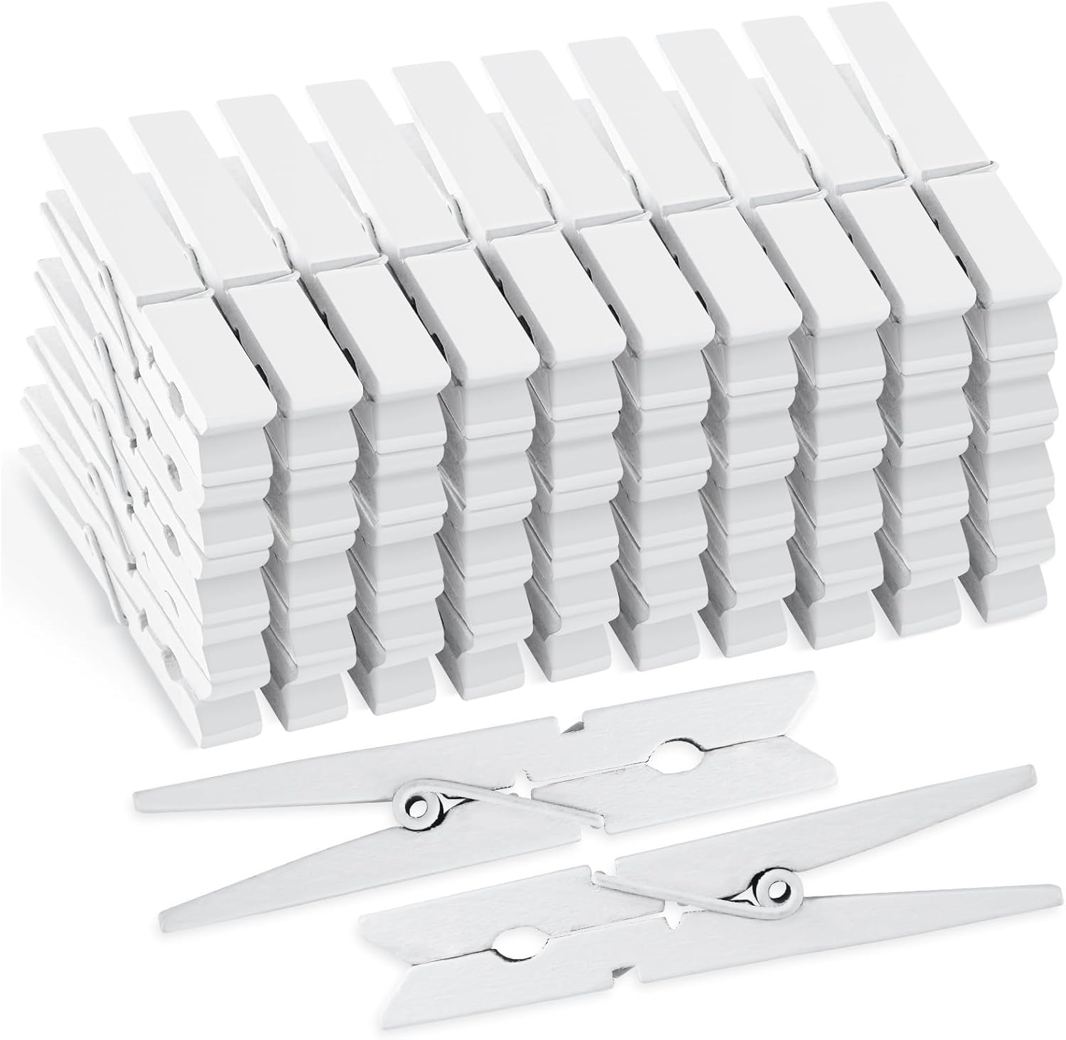 50Pcs White Wooden Clothespins, 2.9 inch Clothes Pins for Crafts, Natural Laundry Hanging Clips, DIY Cheer Pin - Image 1