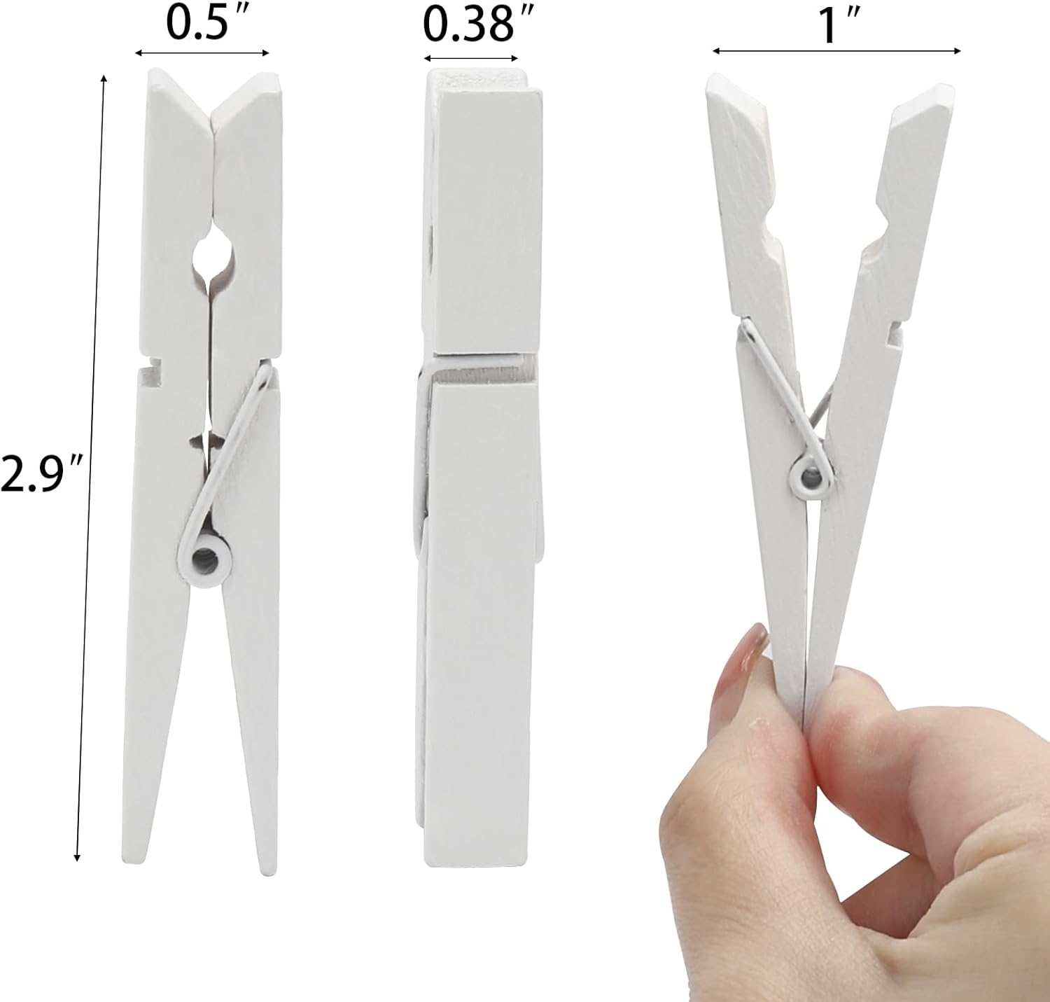 50Pcs White Wooden Clothespins, 2.9 inch Clothes Pins for Crafts, Natural Laundry Hanging Clips, DIY Cheer Pin - Image 5