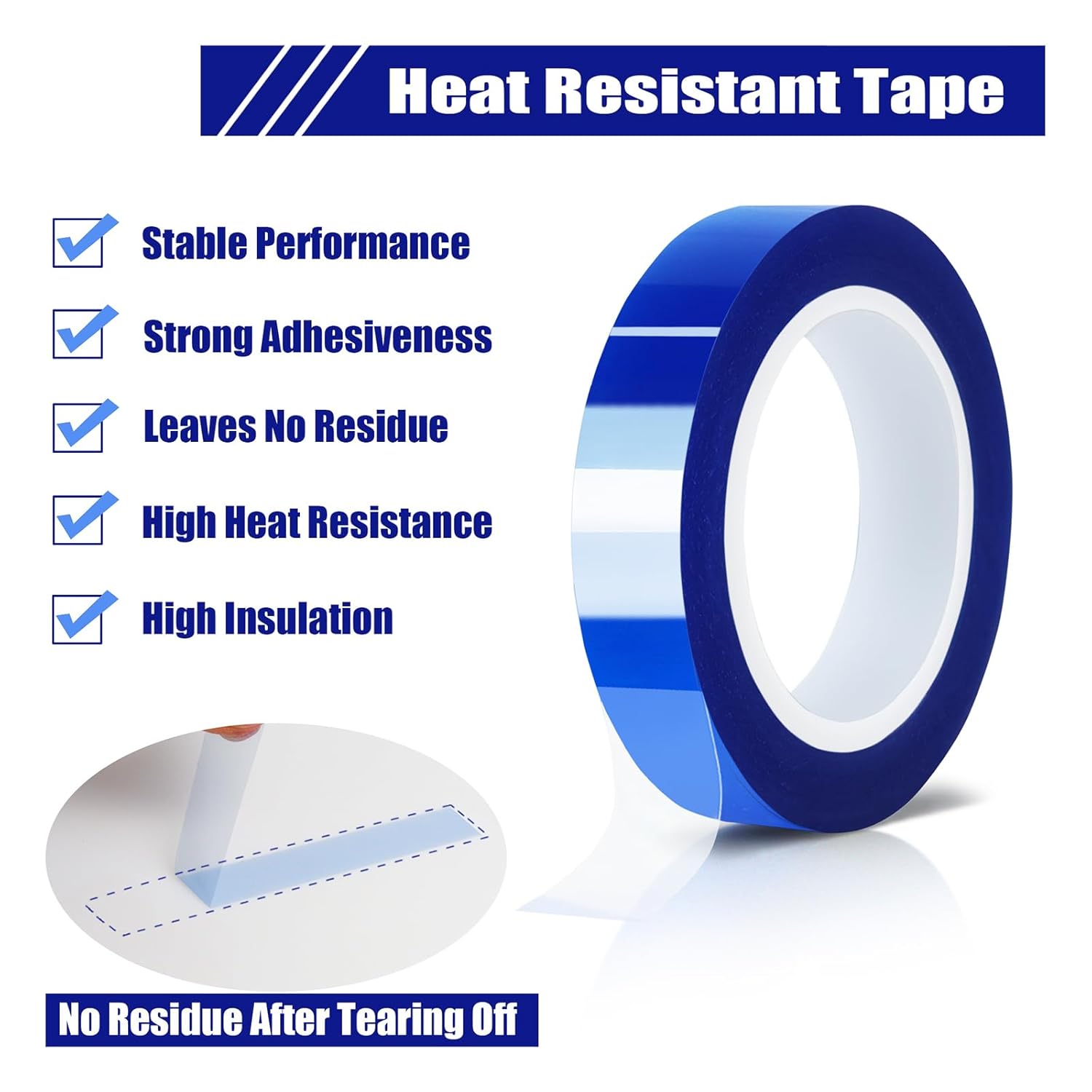 2 Rolls 10mm x16m(52FT) Blue Heat Tape High Temperature Heat Resistant Tape Heat Transfer Tape for Heat Sublimation Press Vinyl,No Residue - Image 3