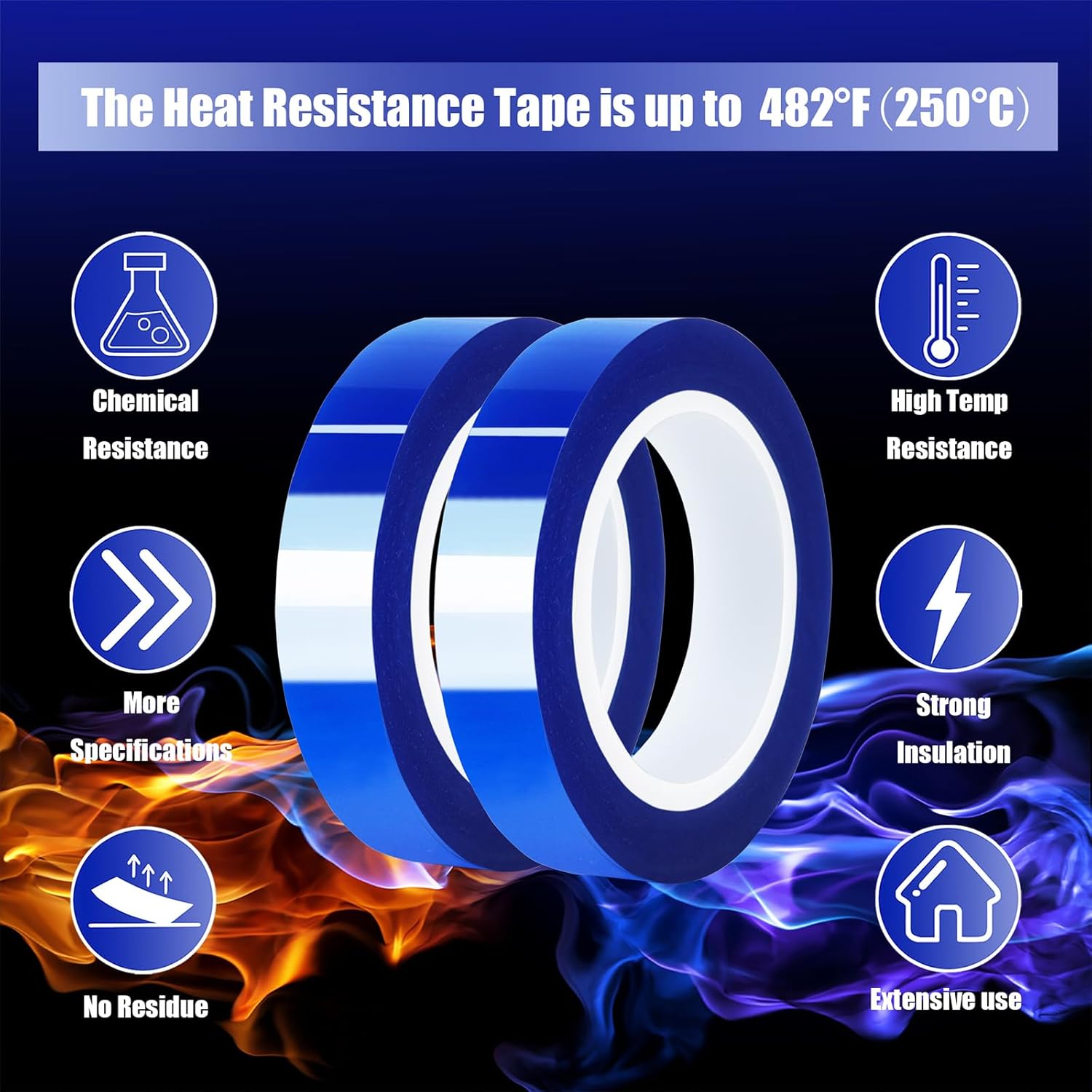 2 Rolls 10mm x16m(52FT) Blue Heat Tape High Temperature Heat Resistant Tape Heat Transfer Tape for Heat Sublimation Press Vinyl,No Residue - Image 6