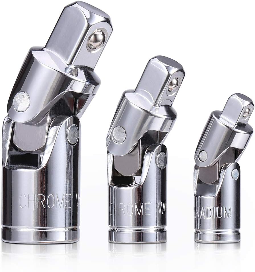 3PCS Universal Joint Socket Set, Chrome Vanadium Steel Swivel Socket Adapter Set, 1/4IN, 3/8IN, 1/2IN Drive Universal Joint Set - Image 1