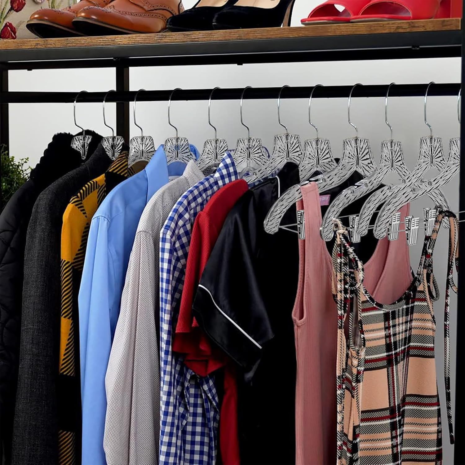 Clothes Hangers with Clips Plastic Set of 12 Pack Heavy Duty Hangers Dresses, T-Shirts Shirt Suit Hangers for Closet Organization Crystal Clear Hanger Pants Skirt Hanger Women and Men - Image 2