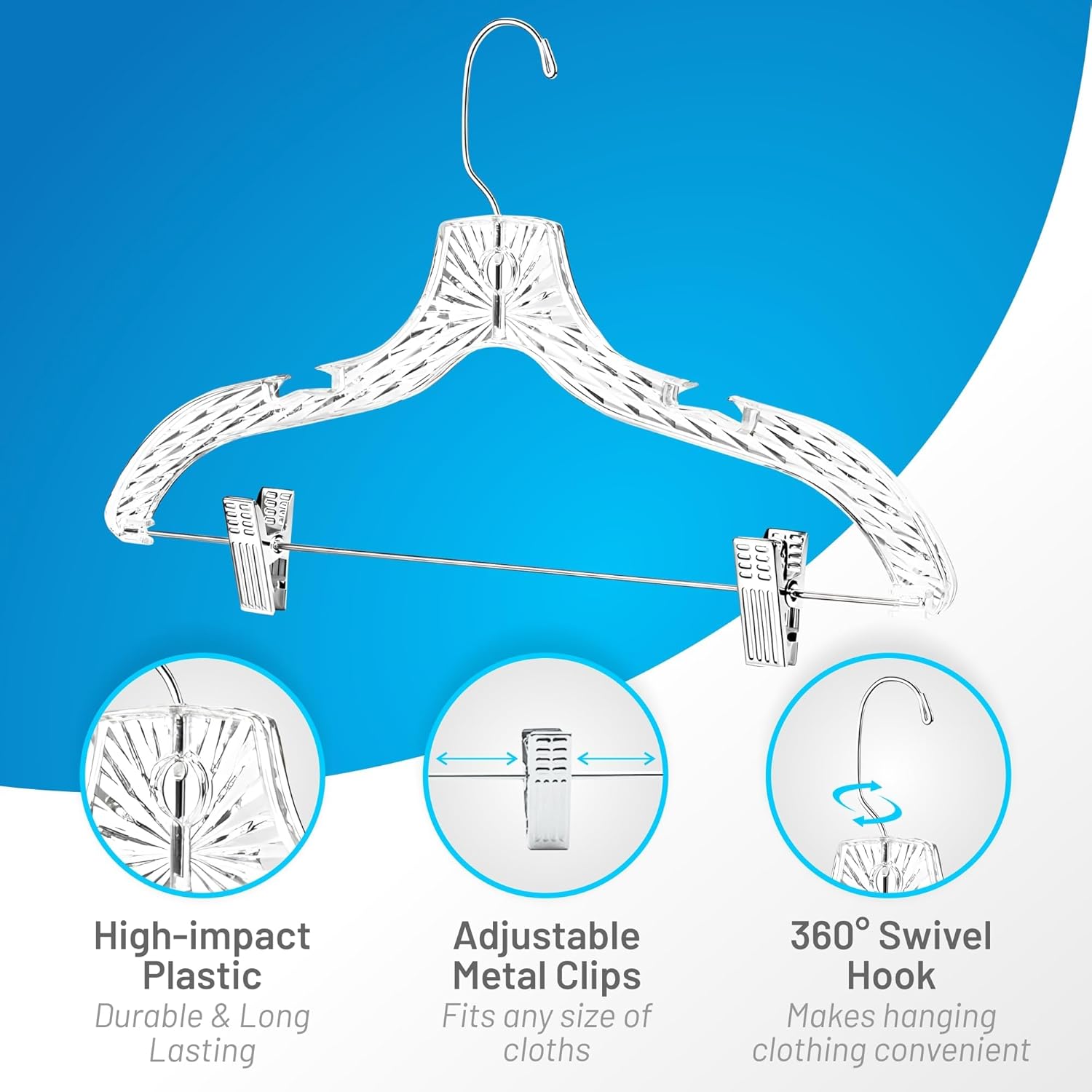 Clothes Hangers with Clips Plastic Set of 12 Pack Heavy Duty Hangers Dresses, T-Shirts Shirt Suit Hangers for Closet Organization Crystal Clear Hanger Pants Skirt Hanger Women and Men - Image 3