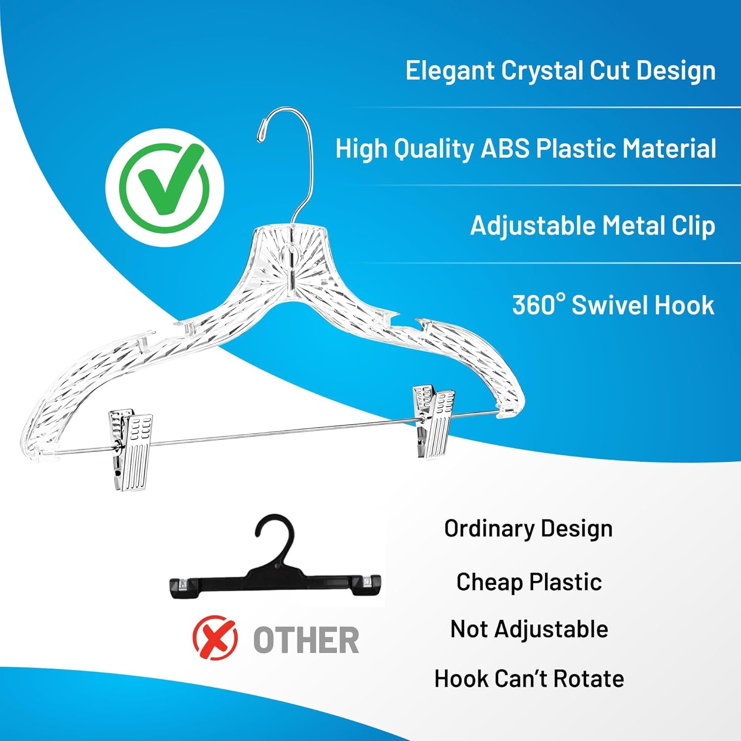Clothes Hangers with Clips Plastic Set of 12 Pack Heavy Duty Hangers Dresses, T-Shirts Shirt Suit Hangers for Closet Organization Crystal Clear Hanger Pants Skirt Hanger Women and Men - Image 5