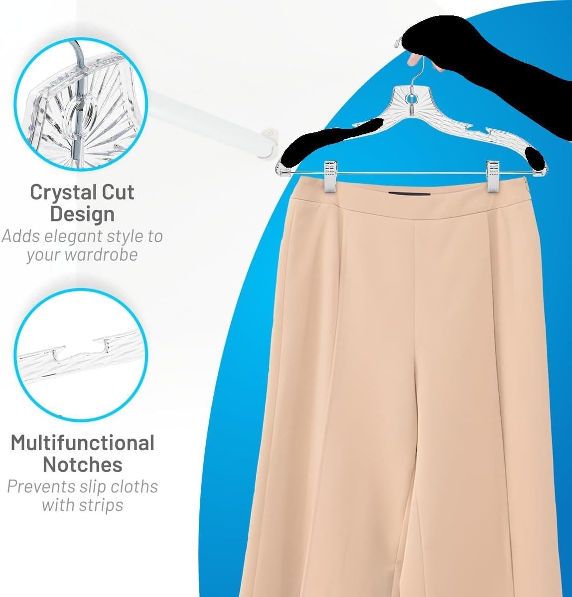 Clothes Hangers with Clips Plastic Set of 12 Pack Heavy Duty Hangers Dresses, T-Shirts Shirt Suit Hangers for Closet Organization Crystal Clear Hanger Pants Skirt Hanger Women and Men - Image 8