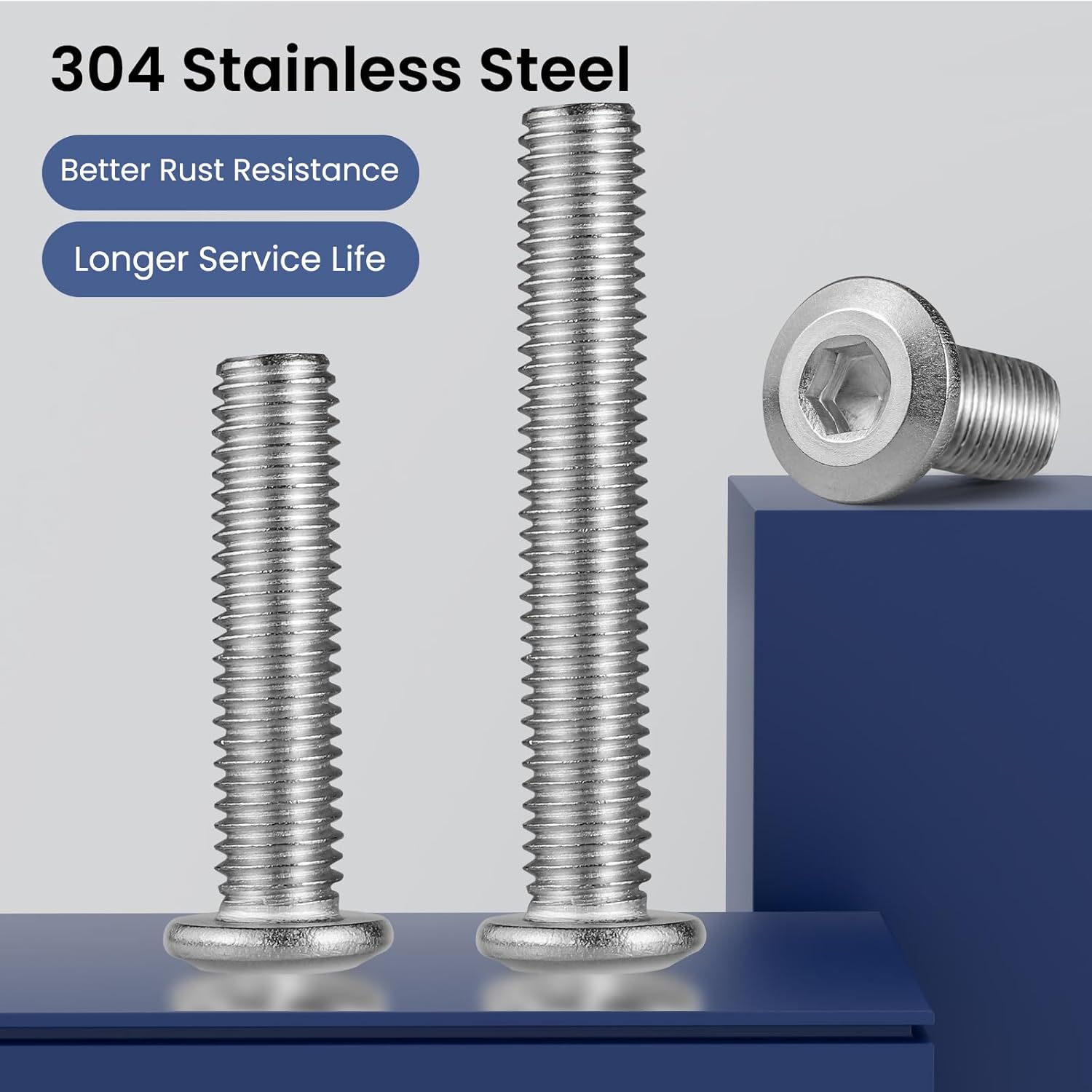 M6-1.0 x 45mm Flat Head Hex Socket Cap Screws Bolts 10Pcs, M6 Bolt 304 Stainless Steel 18-8 Furniture Bolts Full Thread, with Hex Spanner - Image 2