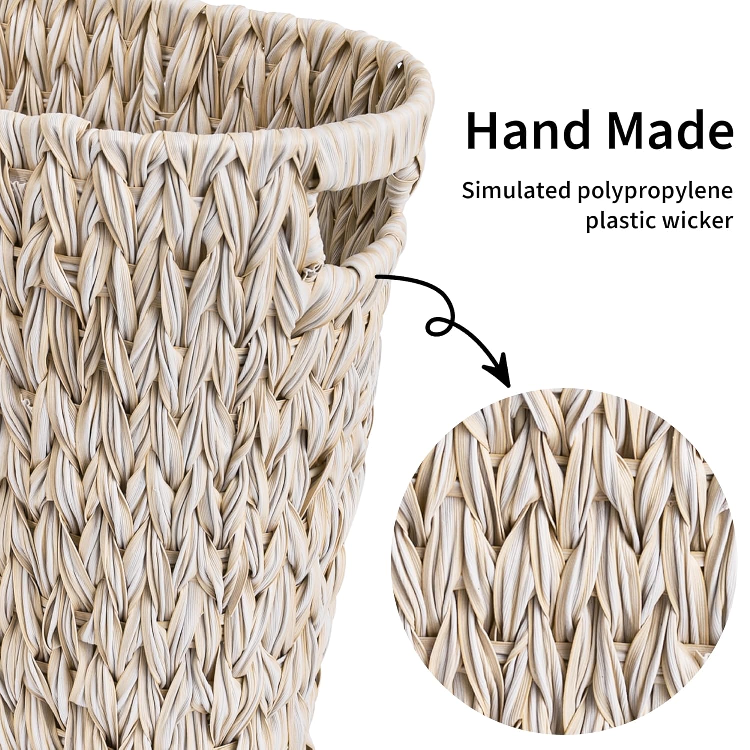 Wicker Trash Can, Waterproof Bathroom Trash Can, Wicker Waste Basket for Bathroom, Decorative Boho Waste Basket for Bedroom, Office, 19 Liters/5 Gallons - Image 4