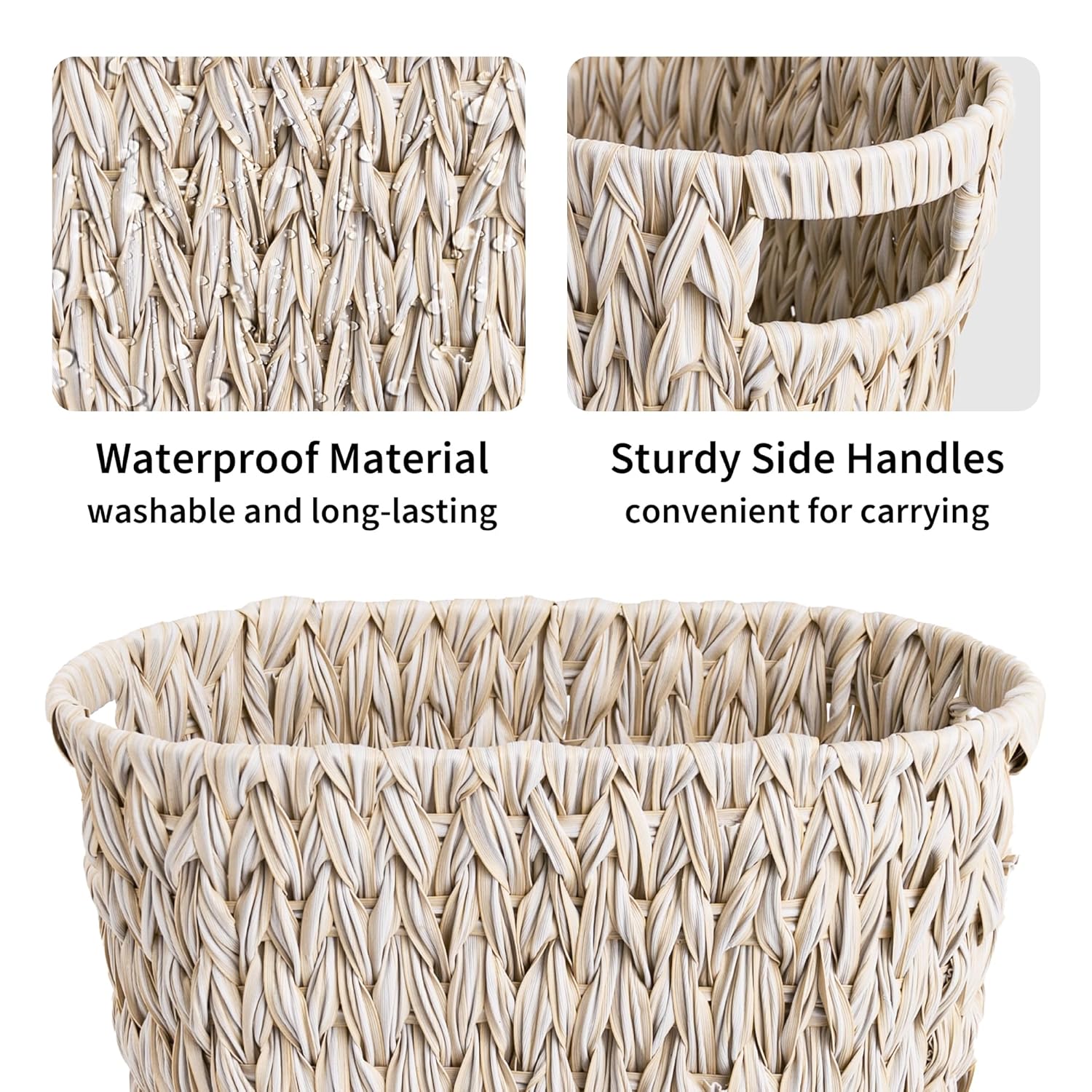 Wicker Trash Can, Waterproof Bathroom Trash Can, Wicker Waste Basket for Bathroom, Decorative Boho Waste Basket for Bedroom, Office, 19 Liters/5 Gallons - Image 5