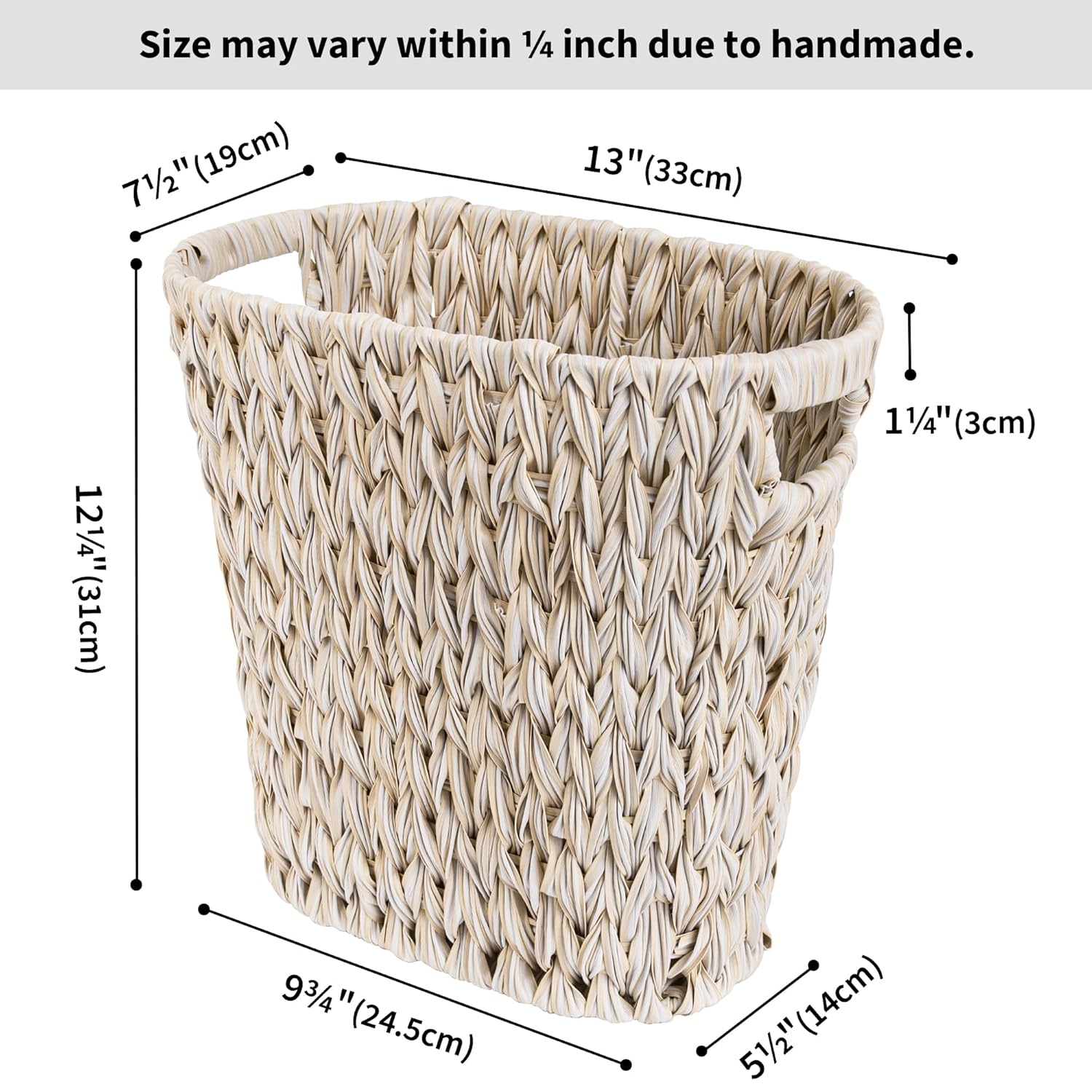 Wicker Trash Can, Waterproof Bathroom Trash Can, Wicker Waste Basket for Bathroom, Decorative Boho Waste Basket for Bedroom, Office, 19 Liters/5 Gallons - Image 6