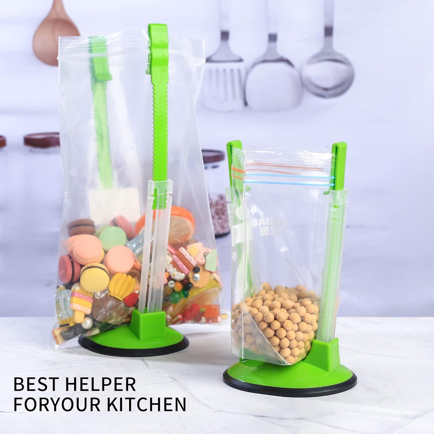 2 Pcs Baggy Rack, Freezer Bag Holder Stand, Adjustable Food Storage Holders, Plastic Food Prep Bag/Zip Lock Bag Holder Stand, for Meal Prep Bag, Kitchen Gadget - Image 5
