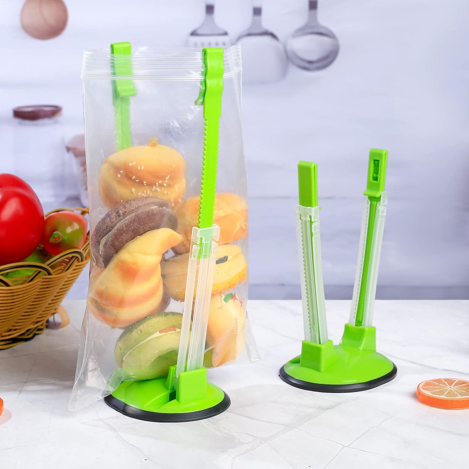 2 Pcs Baggy Rack, Freezer Bag Holder Stand, Adjustable Food Storage Holders, Plastic Food Prep Bag/Zip Lock Bag Holder Stand, for Meal Prep Bag, Kitchen Gadget - Image 7