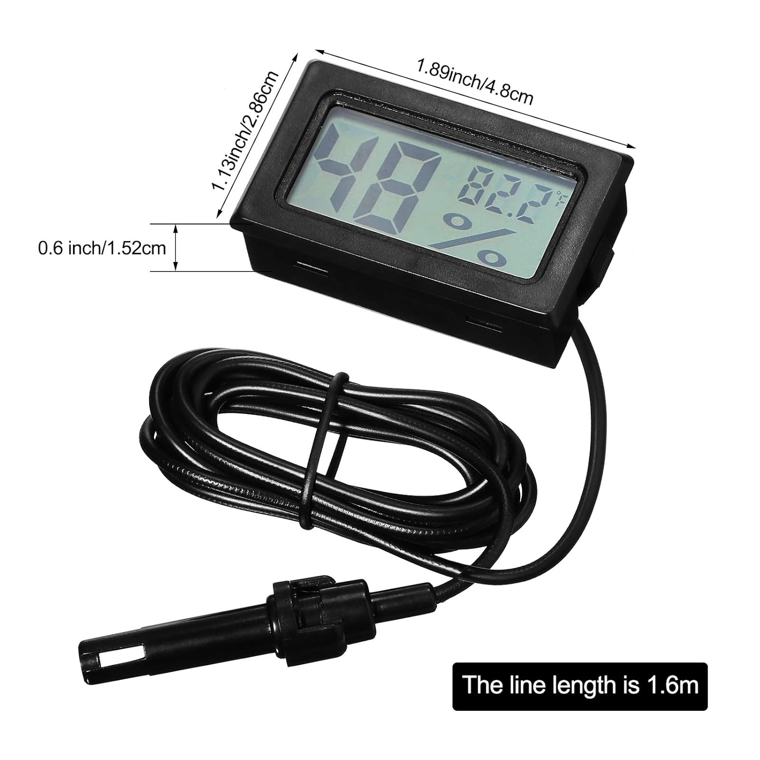 Mini Digital Temperature Humidity Meters Gauge with Probe Gauge LCD Fahrenheit Display Thermometer Hygrometer for Incubator Reptile Plant Greenhouse Chicken Coop Garden(Black, 3 Pieces) - Image 2