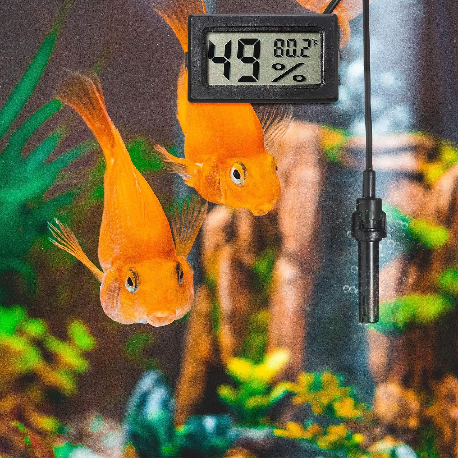 Mini Digital Temperature Humidity Meters Gauge with Probe Gauge LCD Fahrenheit Display Thermometer Hygrometer for Incubator Reptile Plant Greenhouse Chicken Coop Garden(Black, 3 Pieces) - Image 5