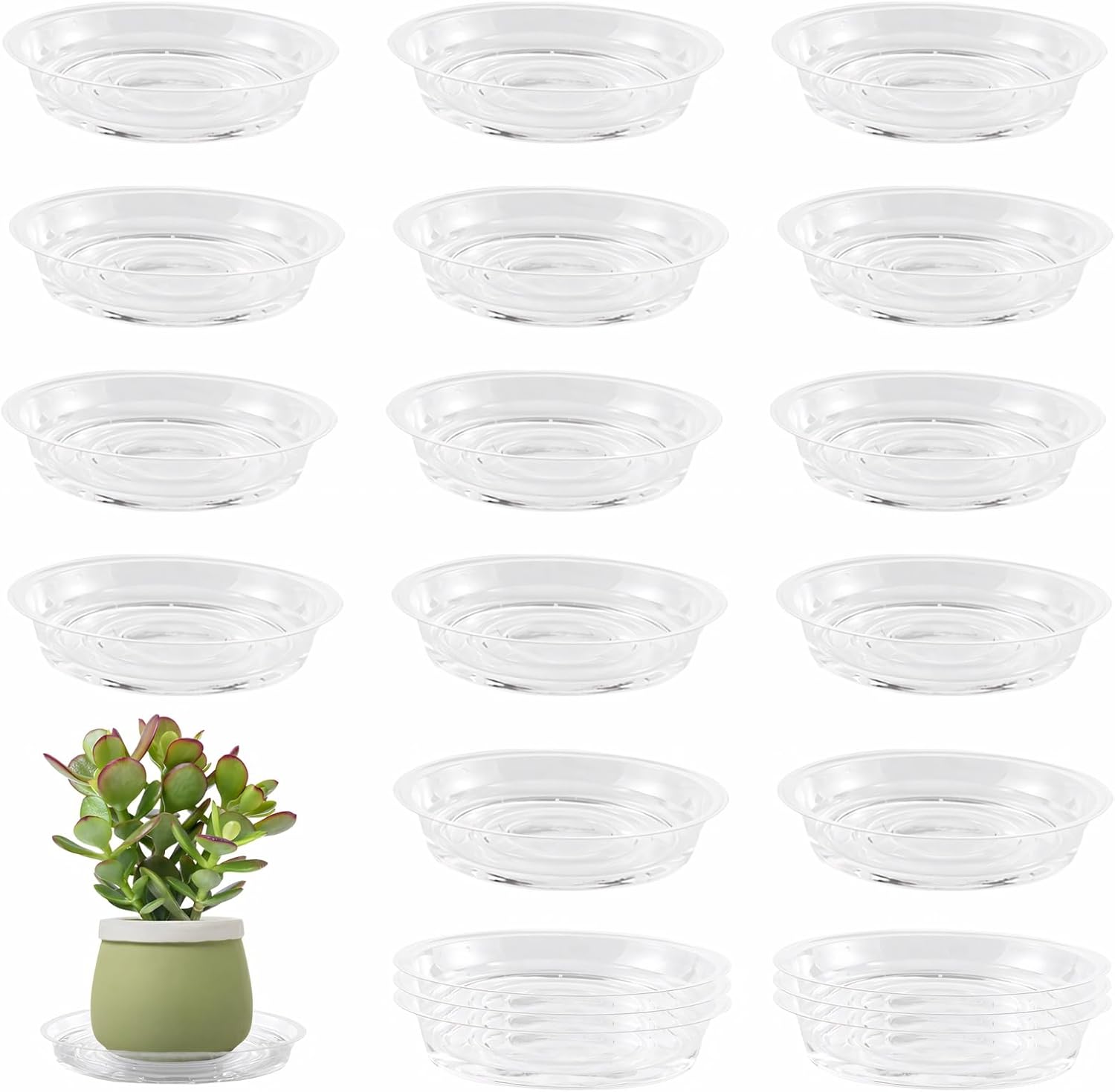 20 Pack 6 Inch Plant Saucers Clear Plastic Plant Saucer Drip Trays Small Plant Plate Dish for Indoor Flower Pots and Planters, Bulk - Image 1