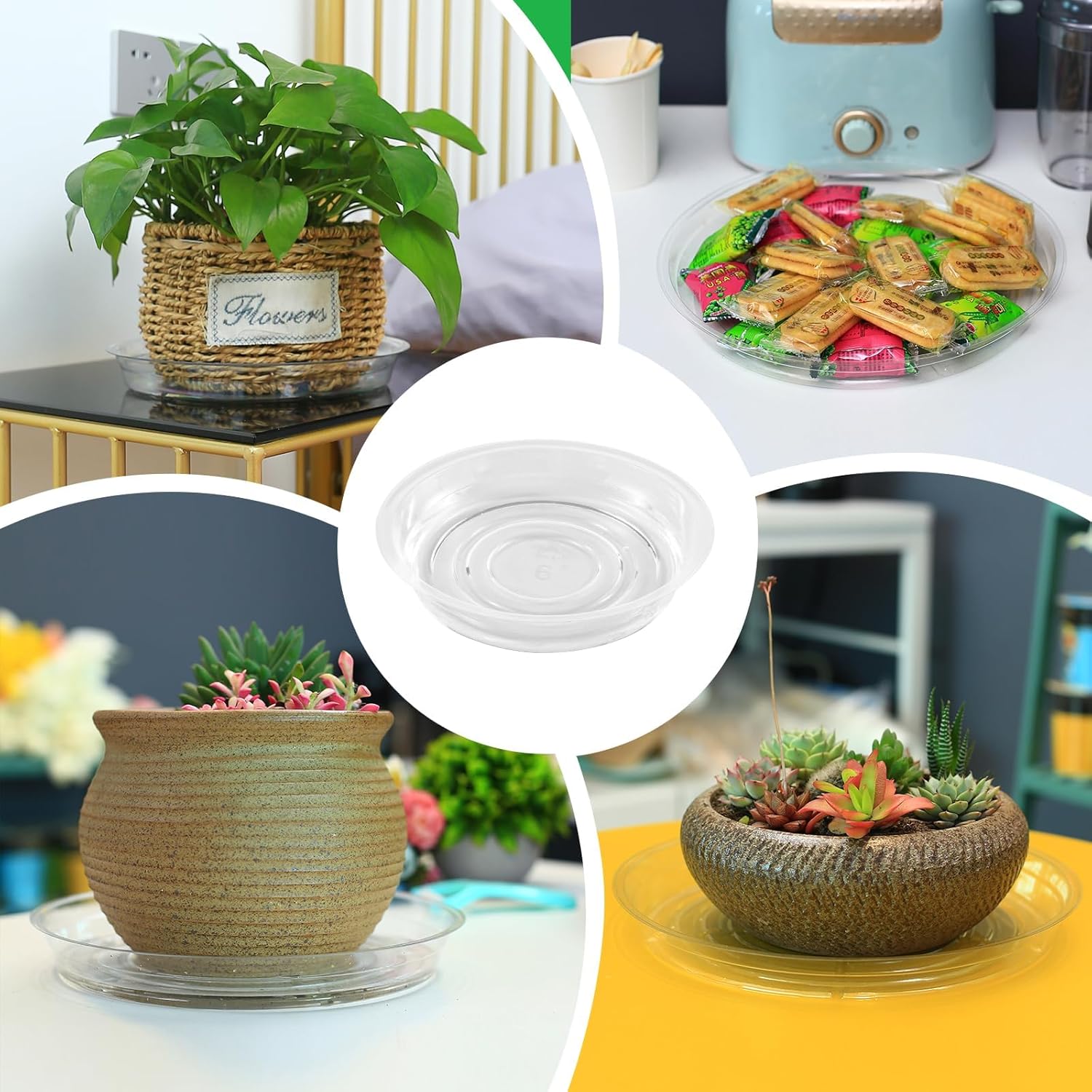 20 Pack 6 Inch Plant Saucers Clear Plastic Plant Saucer Drip Trays Small Plant Plate Dish for Indoor Flower Pots and Planters, Bulk - Image 5