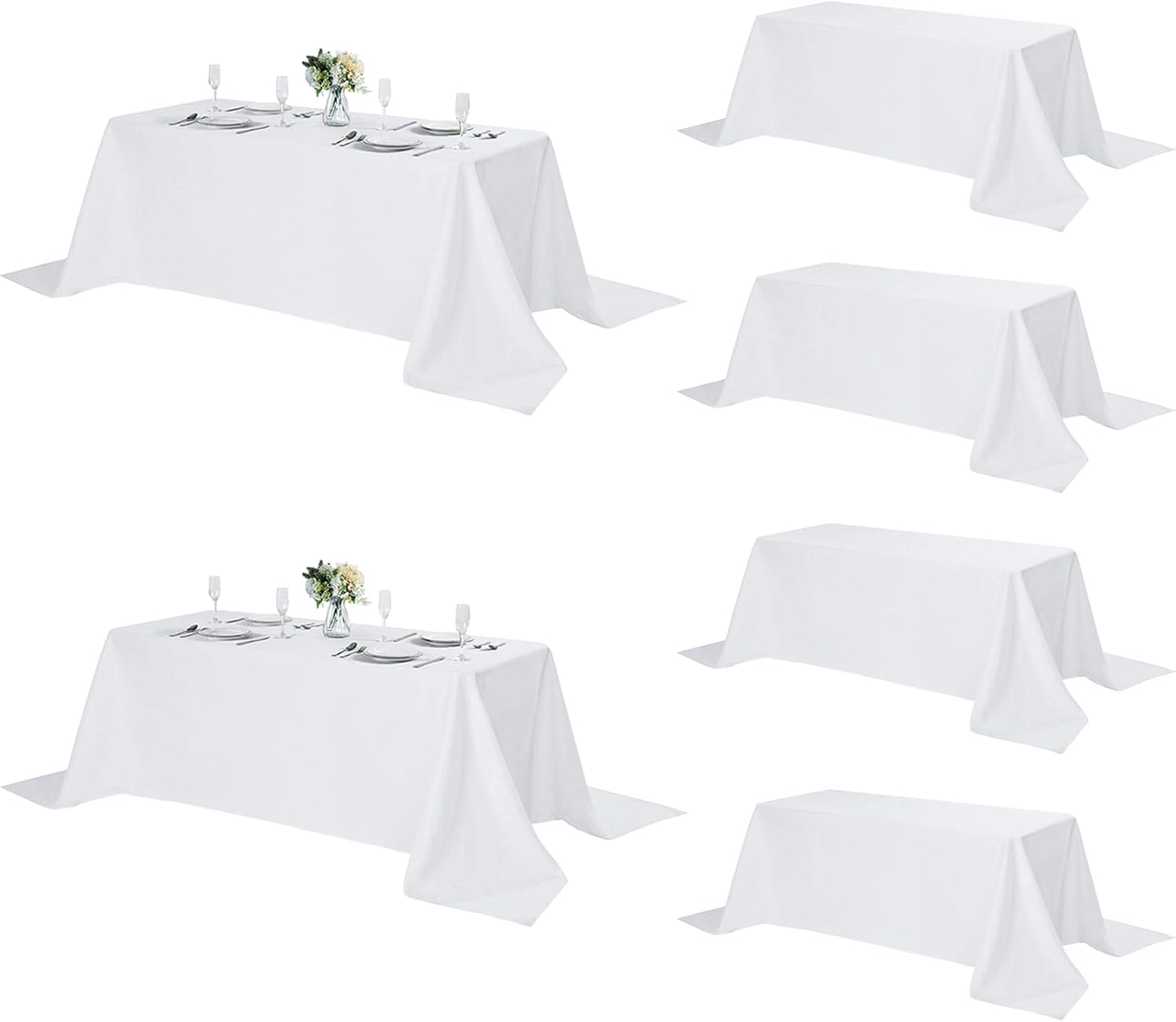 6 Pack Rectangle Tablecloth, 90x156 Inch, Stain Resistant and Wrinkle Polyester Table Cloth, Fabric Table Cover for Kitchen Dining, Wedding, Party, Holiday Dinner-White - Image 1