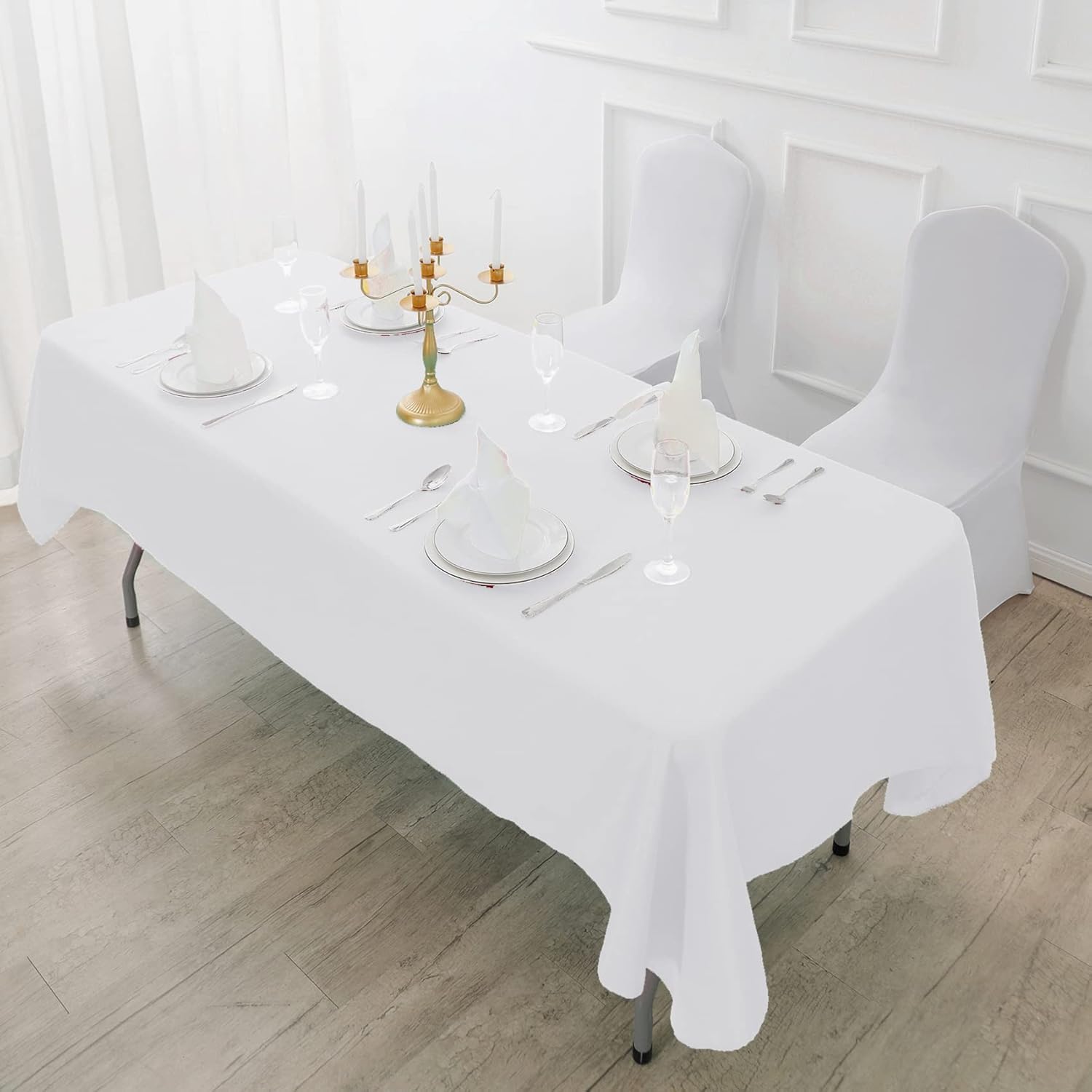6 Pack Rectangle Tablecloth, 90x156 Inch, Stain Resistant and Wrinkle Polyester Table Cloth, Fabric Table Cover for Kitchen Dining, Wedding, Party, Holiday Dinner-White - Image 5