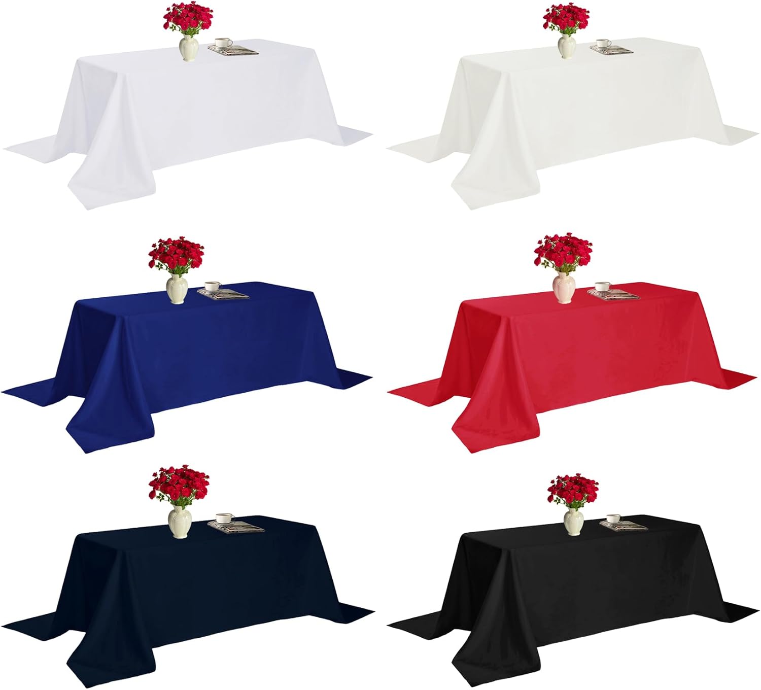 6 Pack Rectangle Tablecloth, 90x156 Inch, Stain Resistant and Wrinkle Polyester Table Cloth, Fabric Table Cover for Kitchen Dining, Wedding, Party, Holiday Dinner-White - Image 7