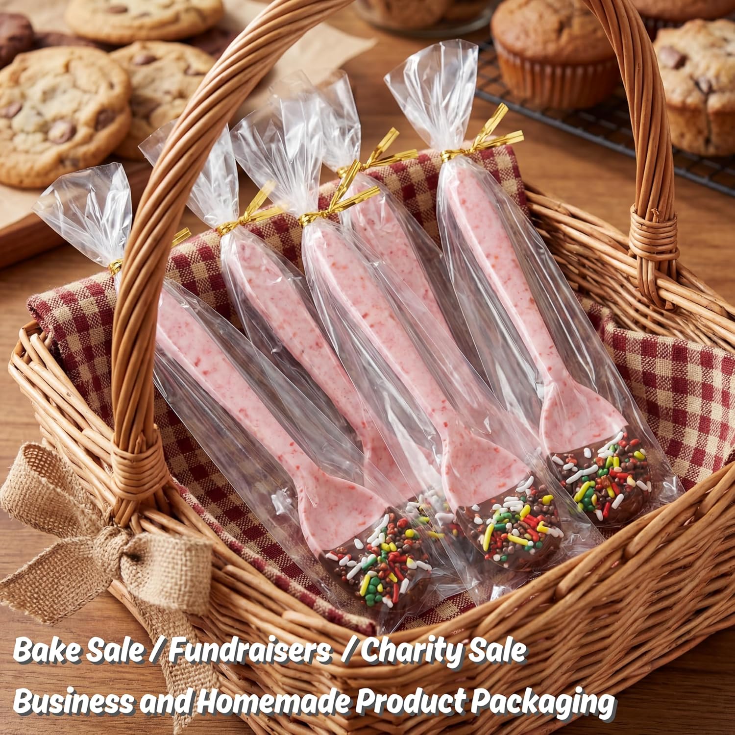 100 CT 2x10 Inch Clear Flat Cellophane Treat Bags with 4” Gold Twist Ties, Cello Packaging for Pretzel Rods, Cookies, Candies and Jewelry Wrappers - Image 8