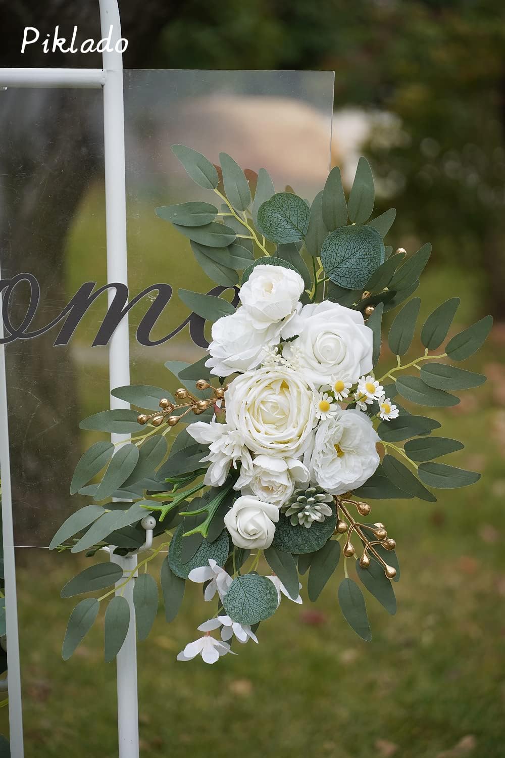 Faux Arch Flower Swag Set of 2 for Wedding Welcome Signs Floral Swag Wedding Reception Ceremony Signs Decor (White) - Image 4