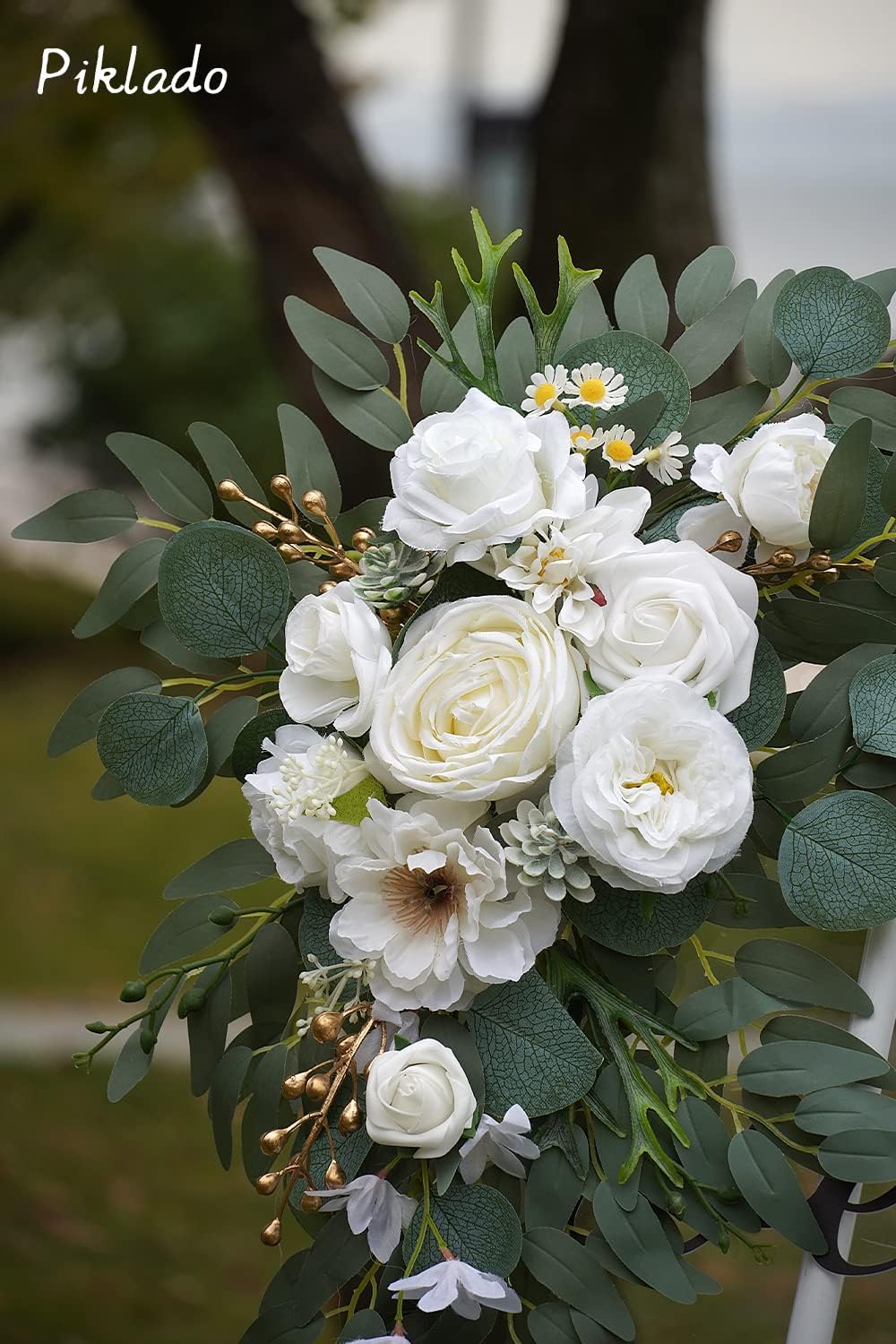 Faux Arch Flower Swag Set of 2 for Wedding Welcome Signs Floral Swag Wedding Reception Ceremony Signs Decor (White) - Image 5