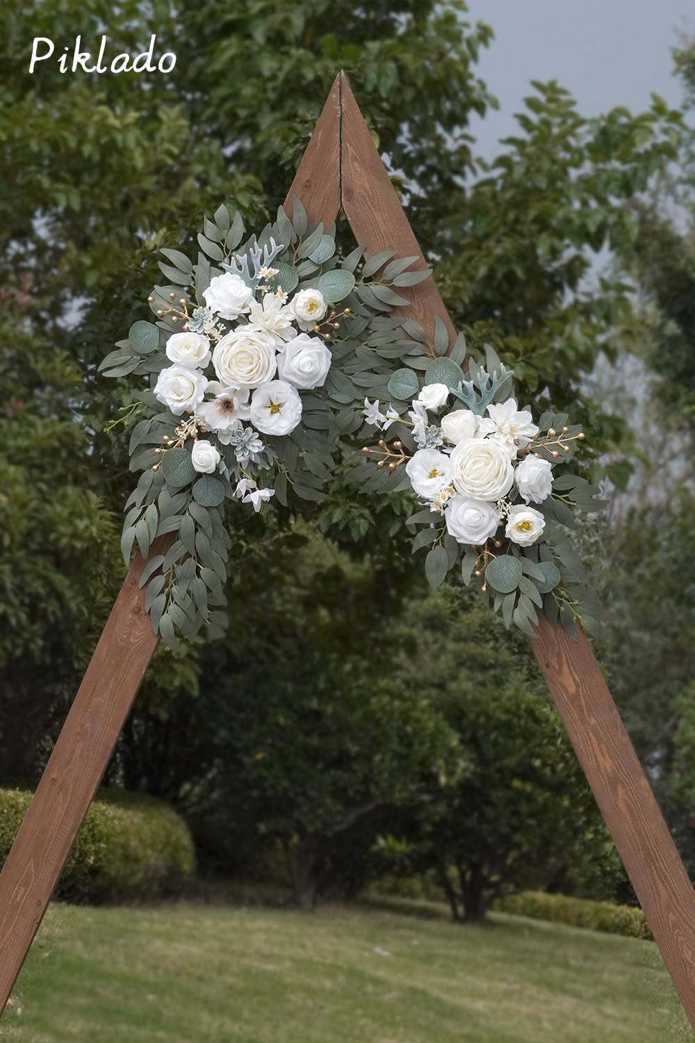 Faux Arch Flower Swag Set of 2 for Wedding Welcome Signs Floral Swag Wedding Reception Ceremony Signs Decor (White) - Image 6